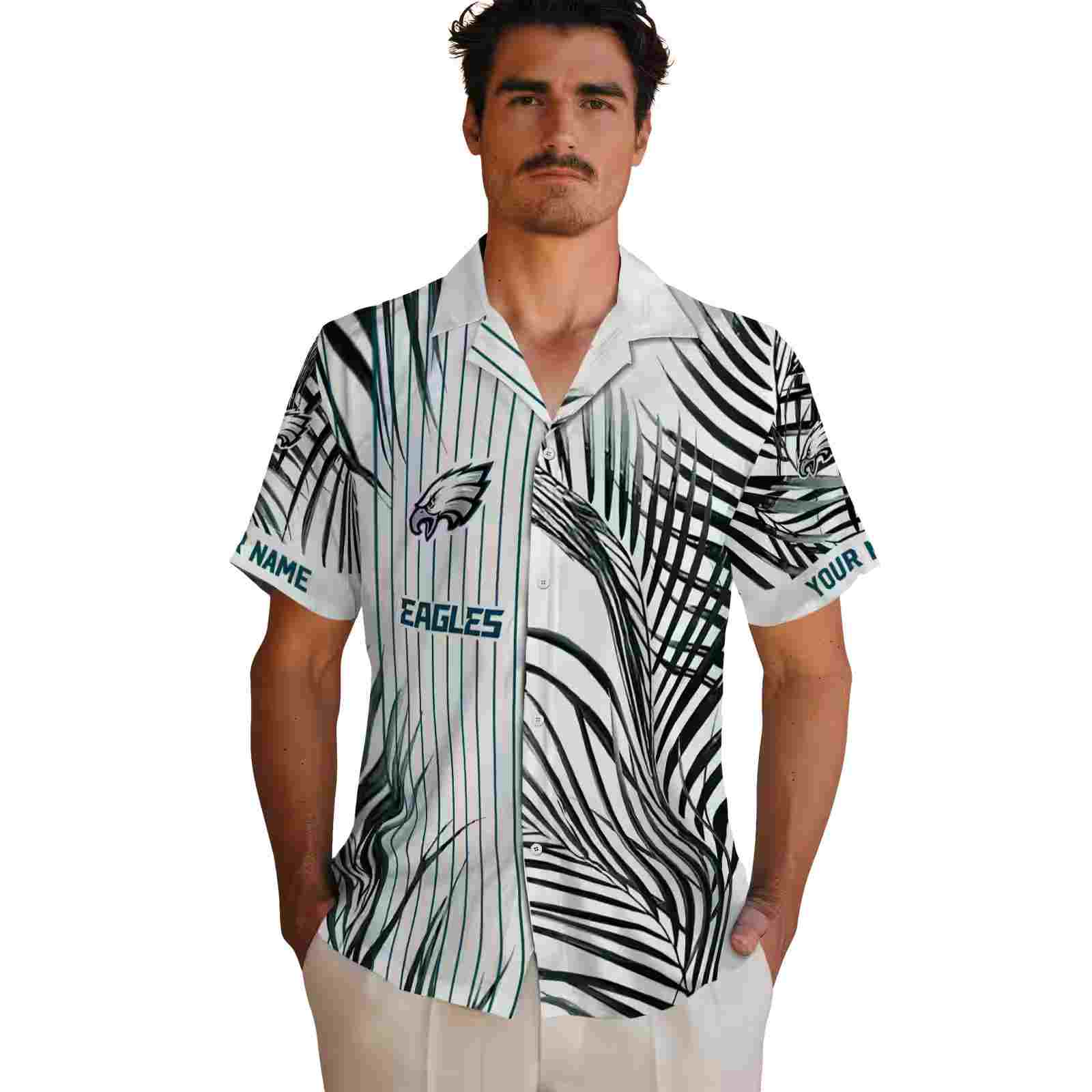 philadelphia eagles palm stripes green black white hawaiian shirt fashion forward