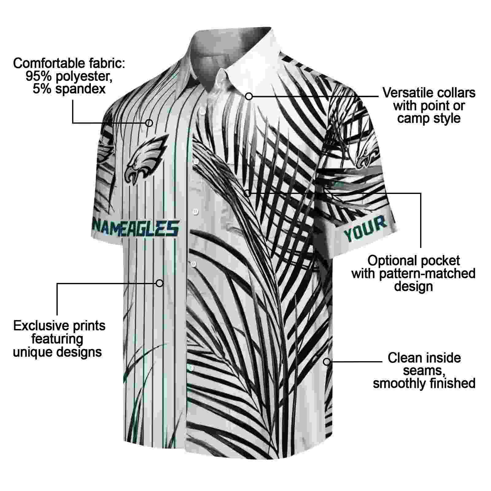 philadelphia eagles palm stripes green black white hawaiian shirt new arrival