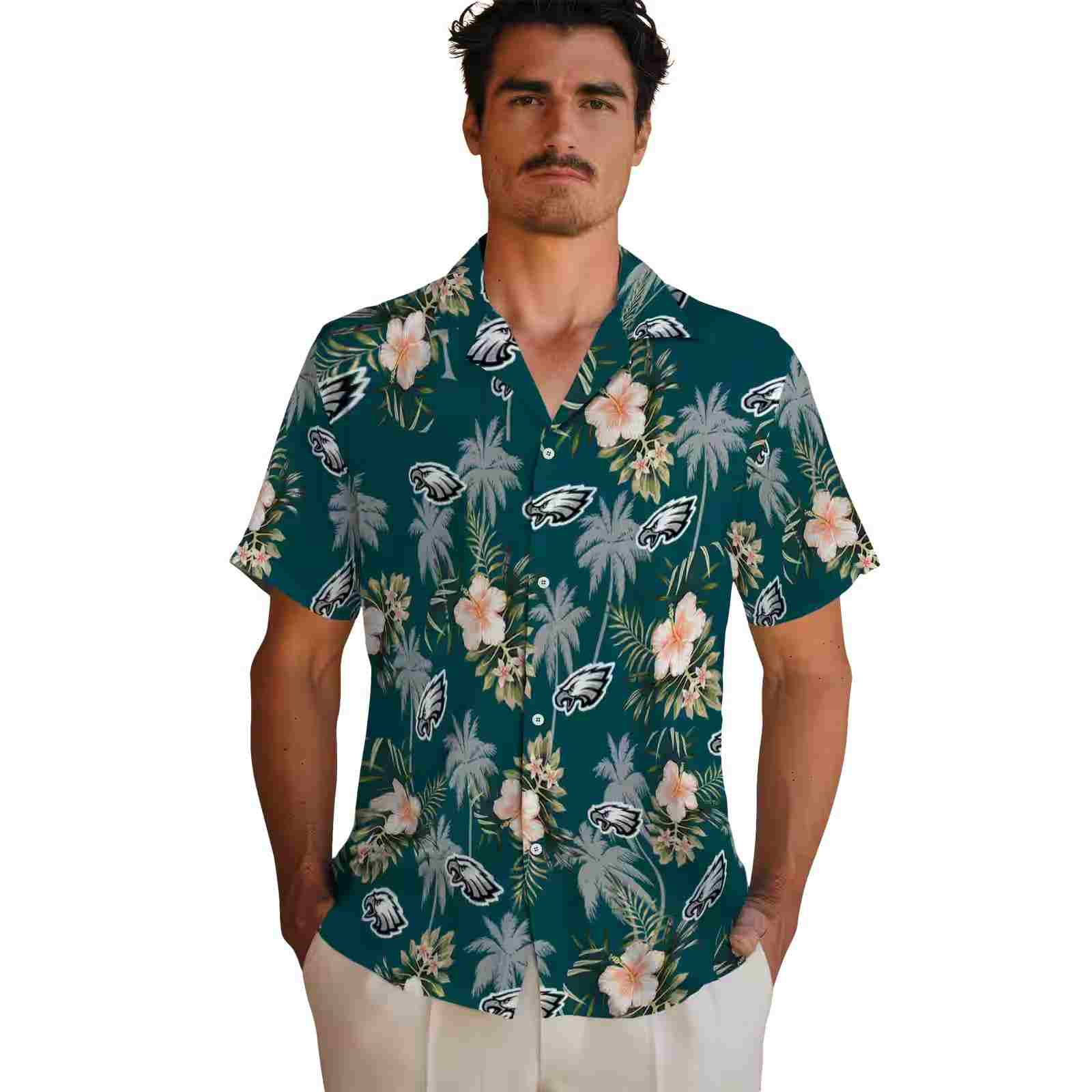 philadelphia eagles palm tree flower green hawaiian shirt fashion forward