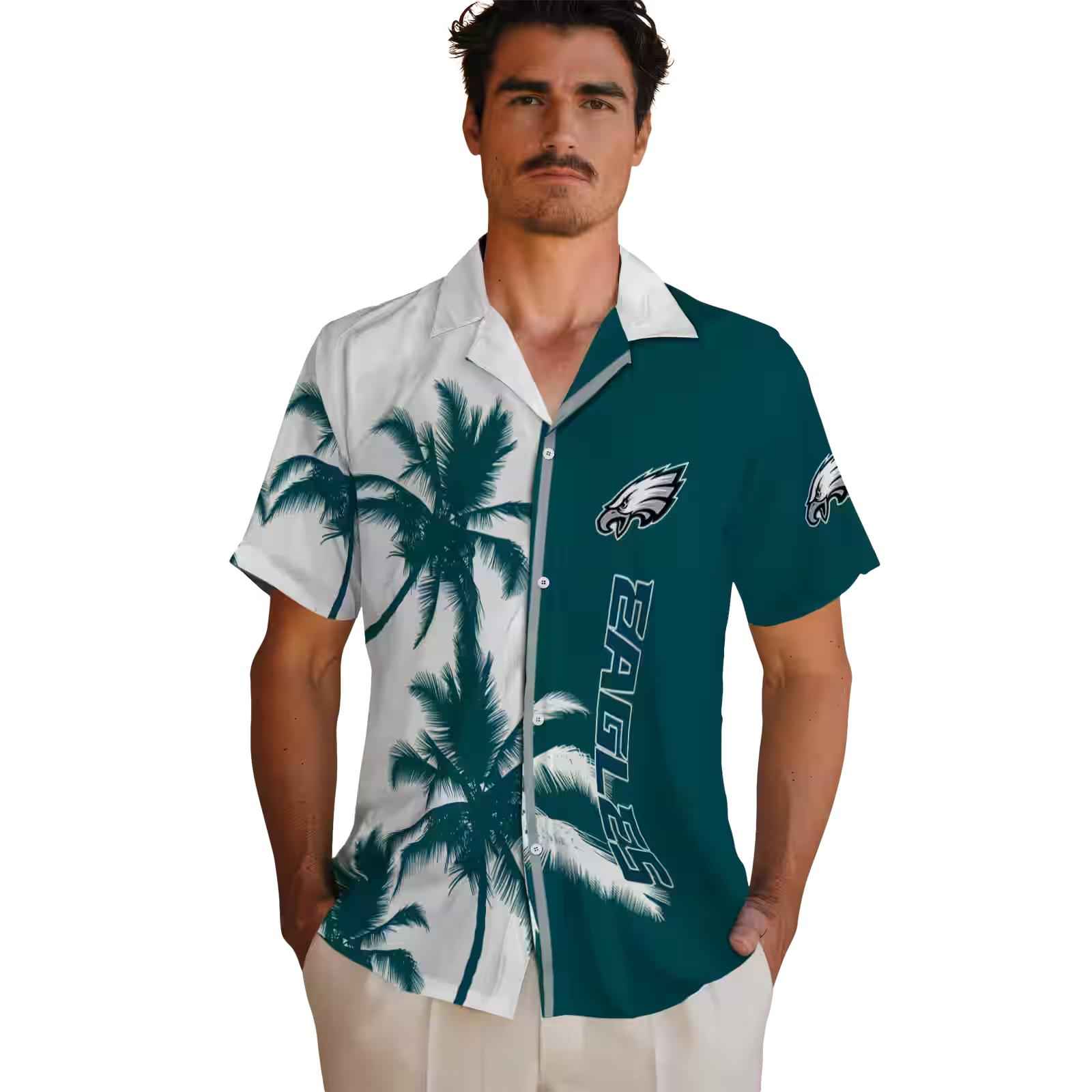 philadelphia eagles palm trees green white hawaiian shirt fashion forward