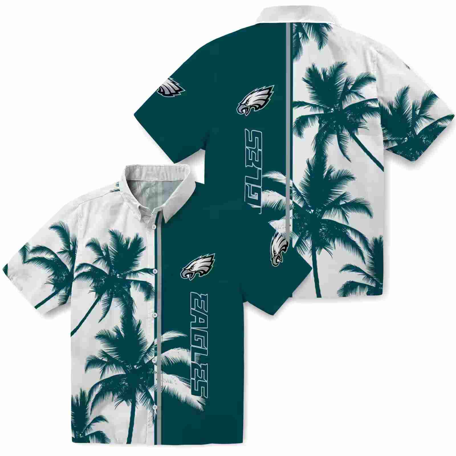 philadelphia eagles palm trees green white hawaiian shirt high quality