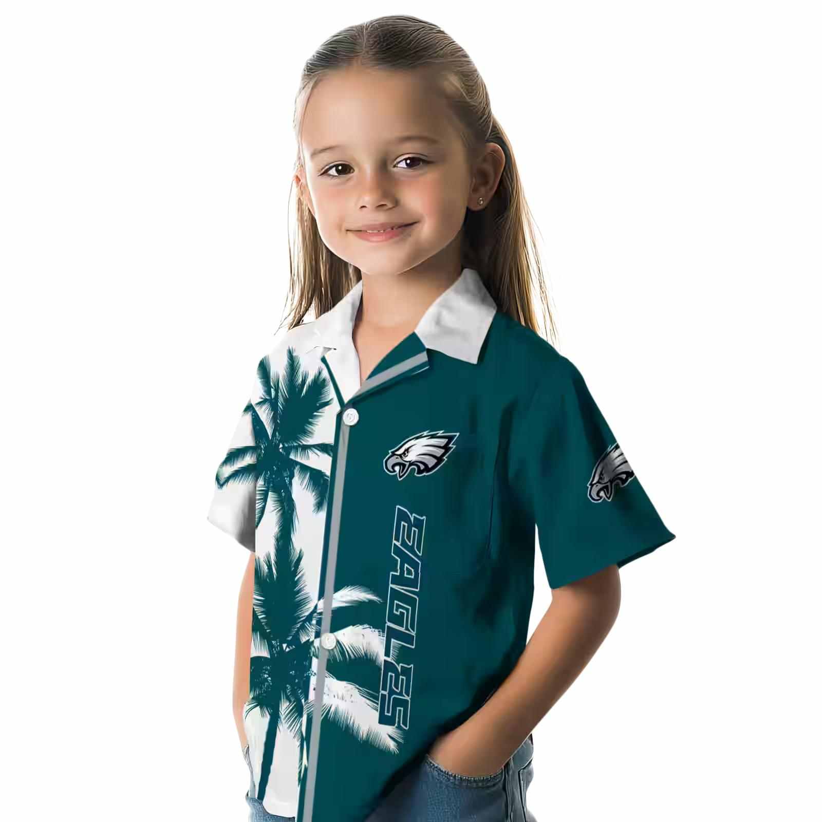 philadelphia eagles palm trees green white hawaiian shirt premium grade