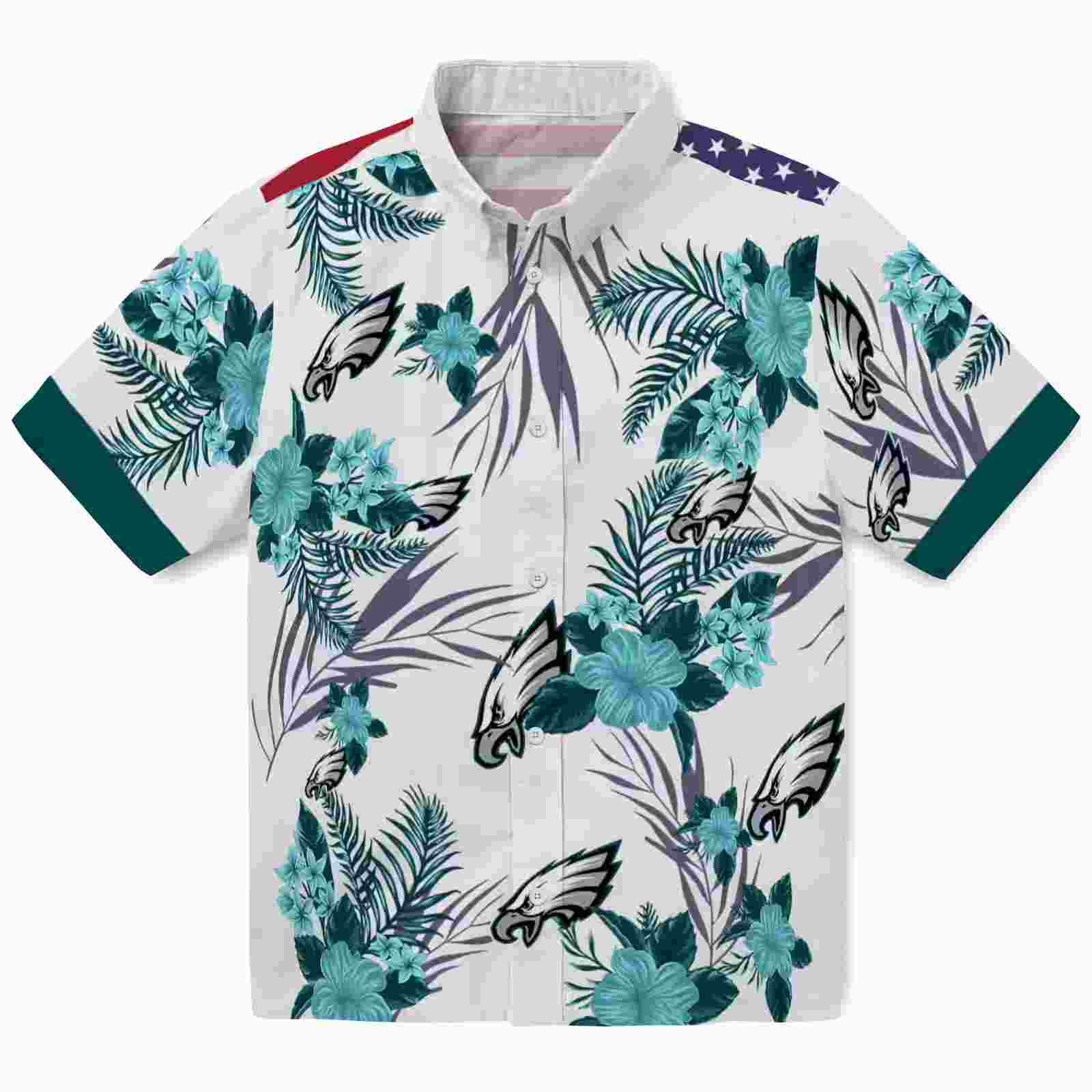 Philadelphia Eagles Patriotic Hibiscus Design Green White Hawaiian Shirt