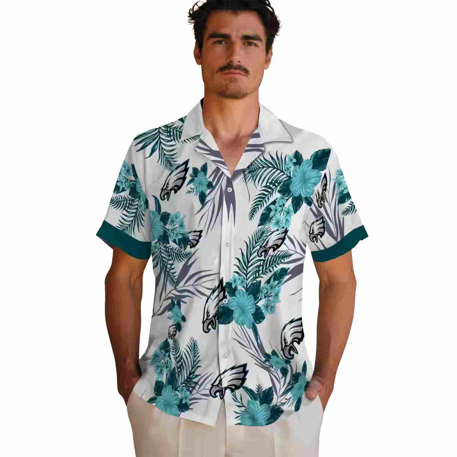 philadelphia eagles patriotic hibiscus design green white hawaiian shirt fashion forward