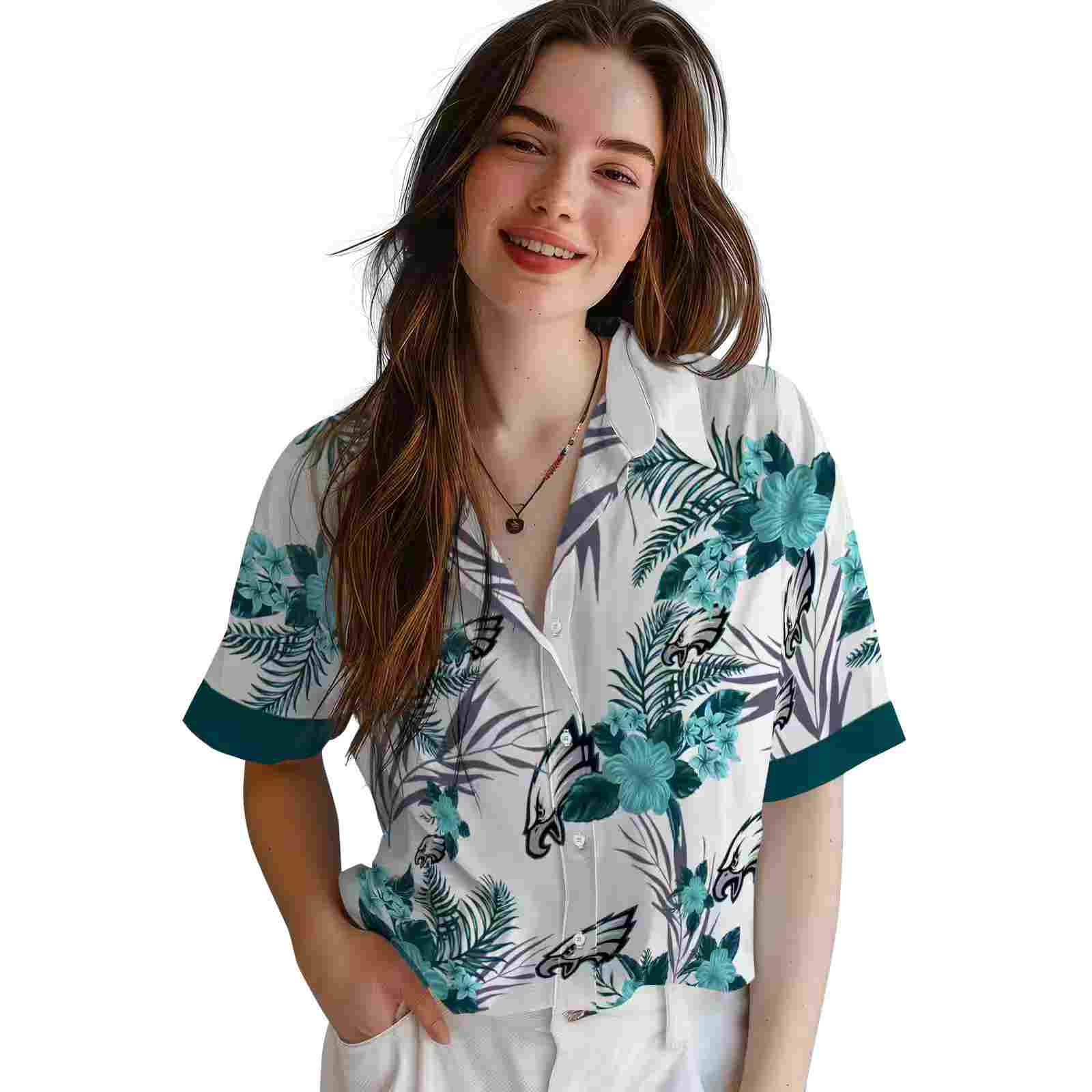 philadelphia eagles patriotic hibiscus design green white hawaiian shirt latest model