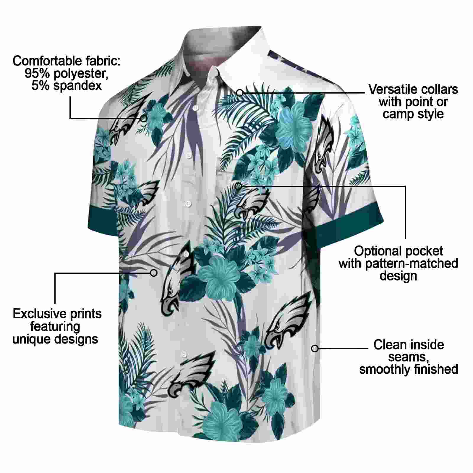 philadelphia eagles patriotic hibiscus design green white hawaiian shirt new arrival