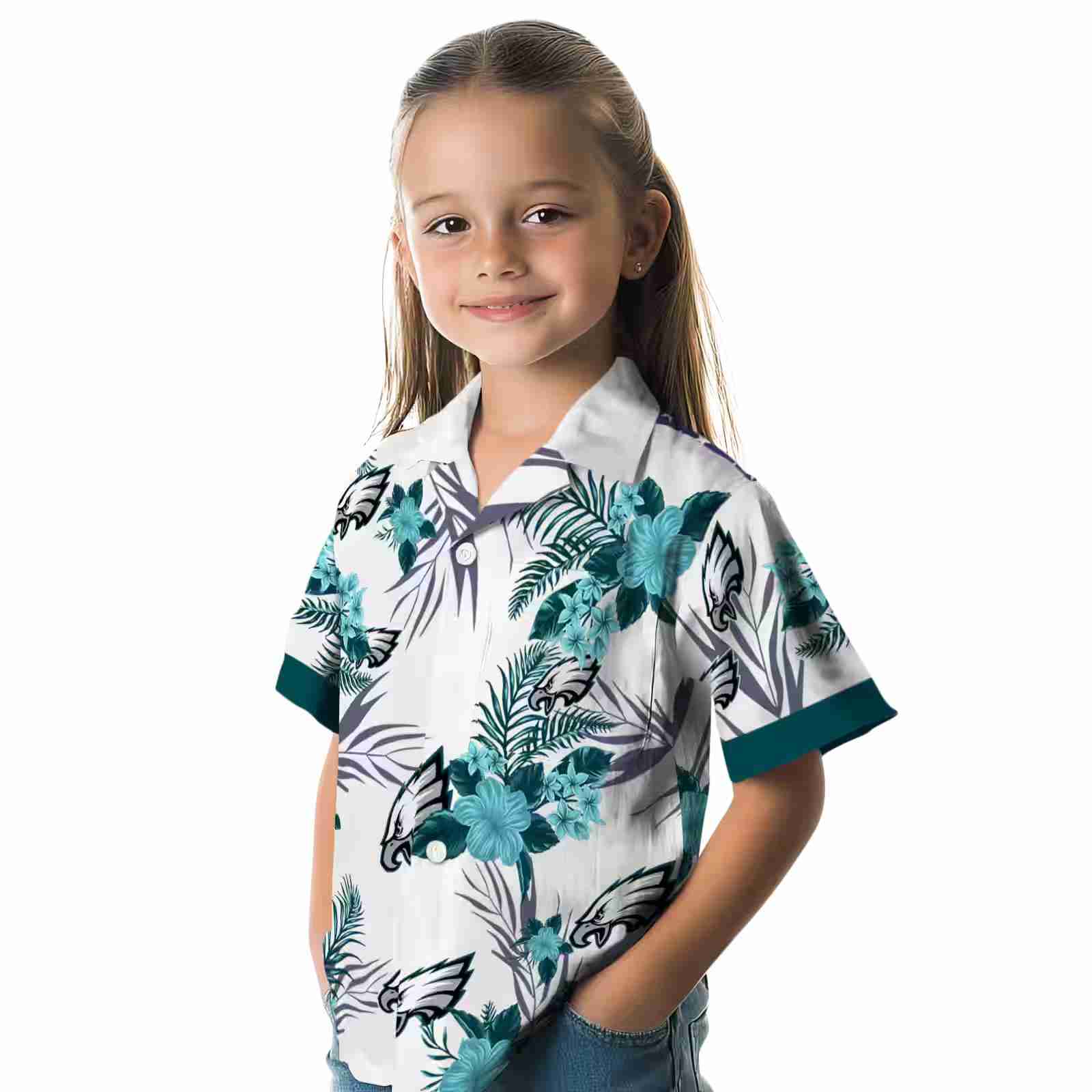 philadelphia eagles patriotic hibiscus design green white hawaiian shirt premium grade