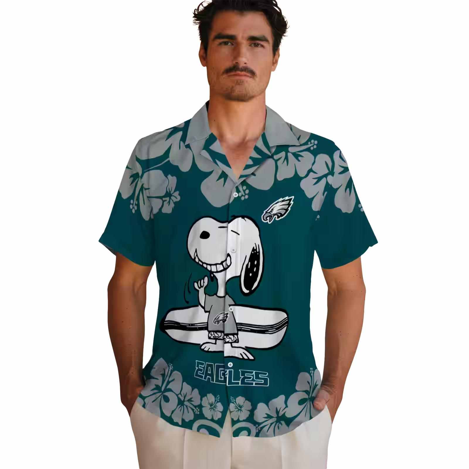 philadelphia eagles snoopy surf green white hawaiian shirt fashion forward