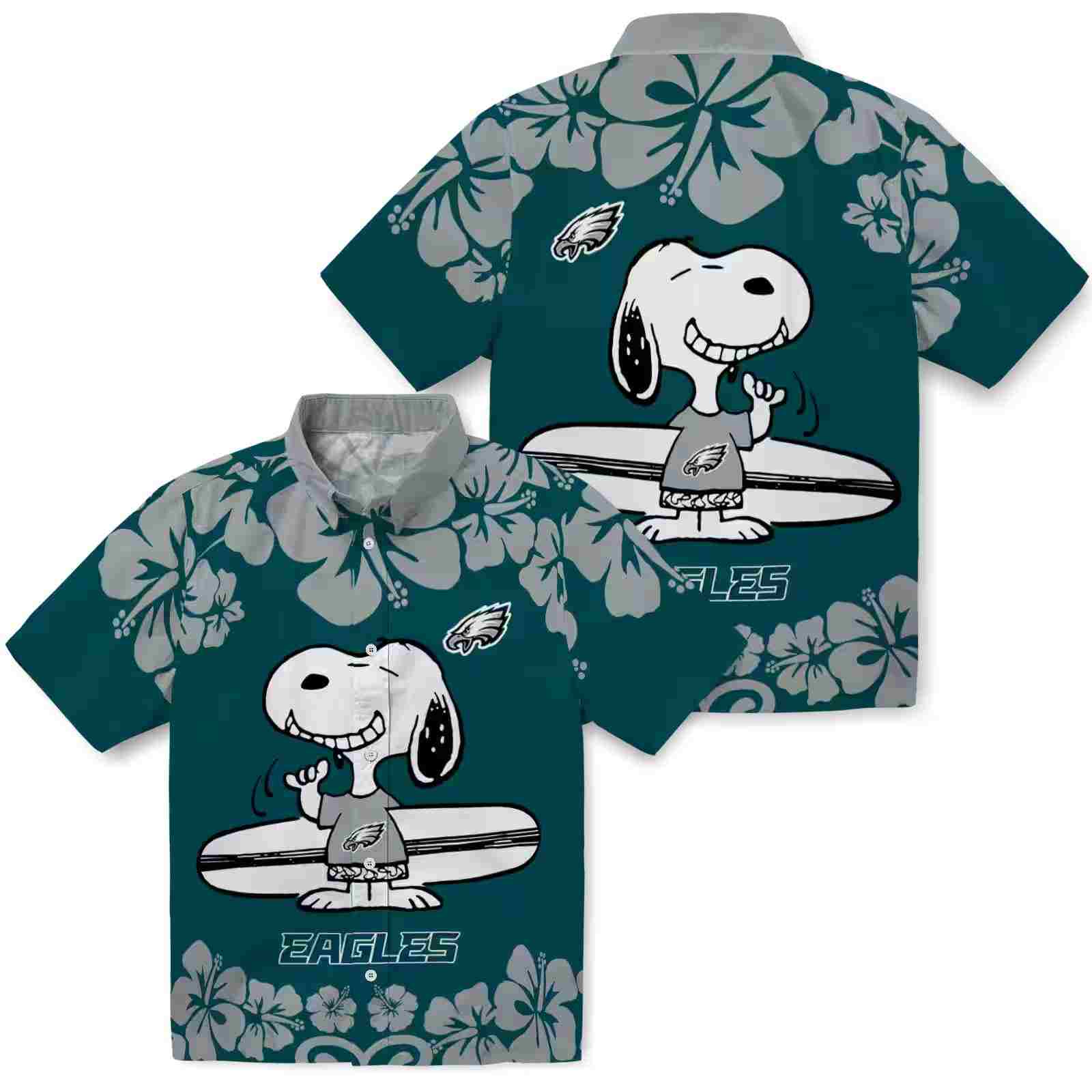 philadelphia eagles snoopy surf green white hawaiian shirt high quality