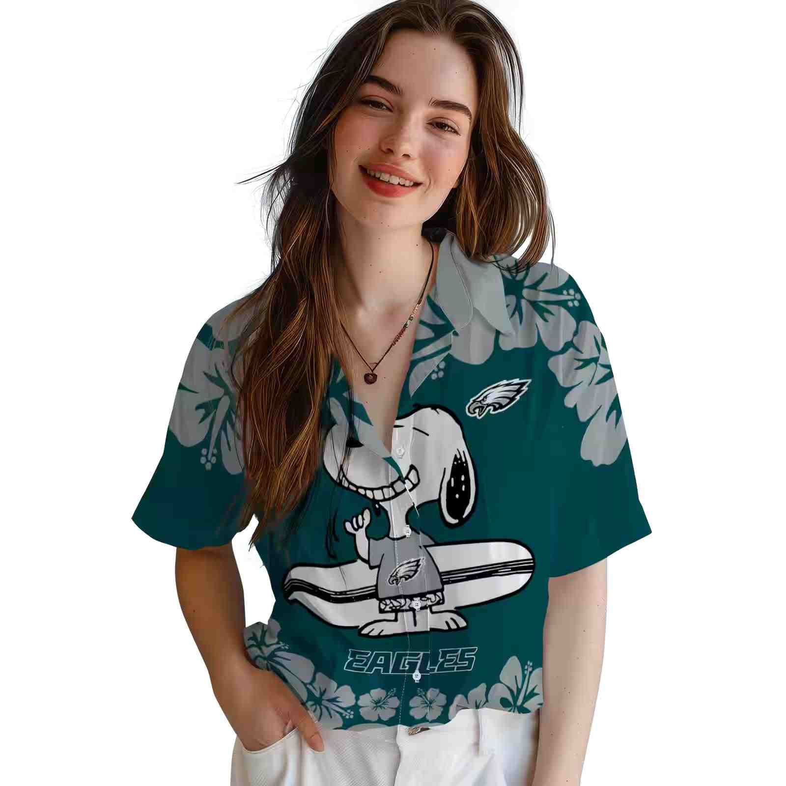 philadelphia eagles snoopy surf green white hawaiian shirt latest model