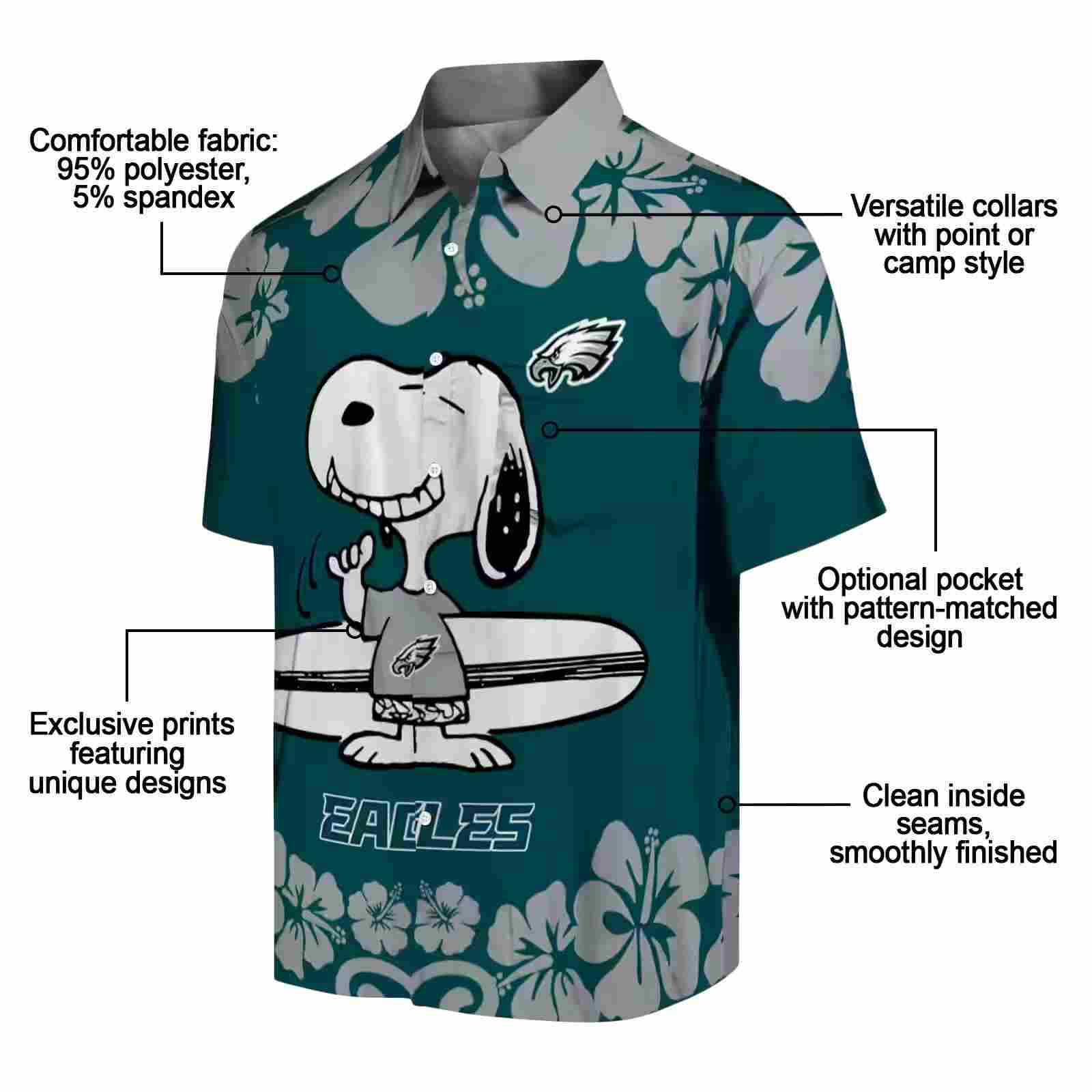 philadelphia eagles snoopy surf green white hawaiian shirt new arrival