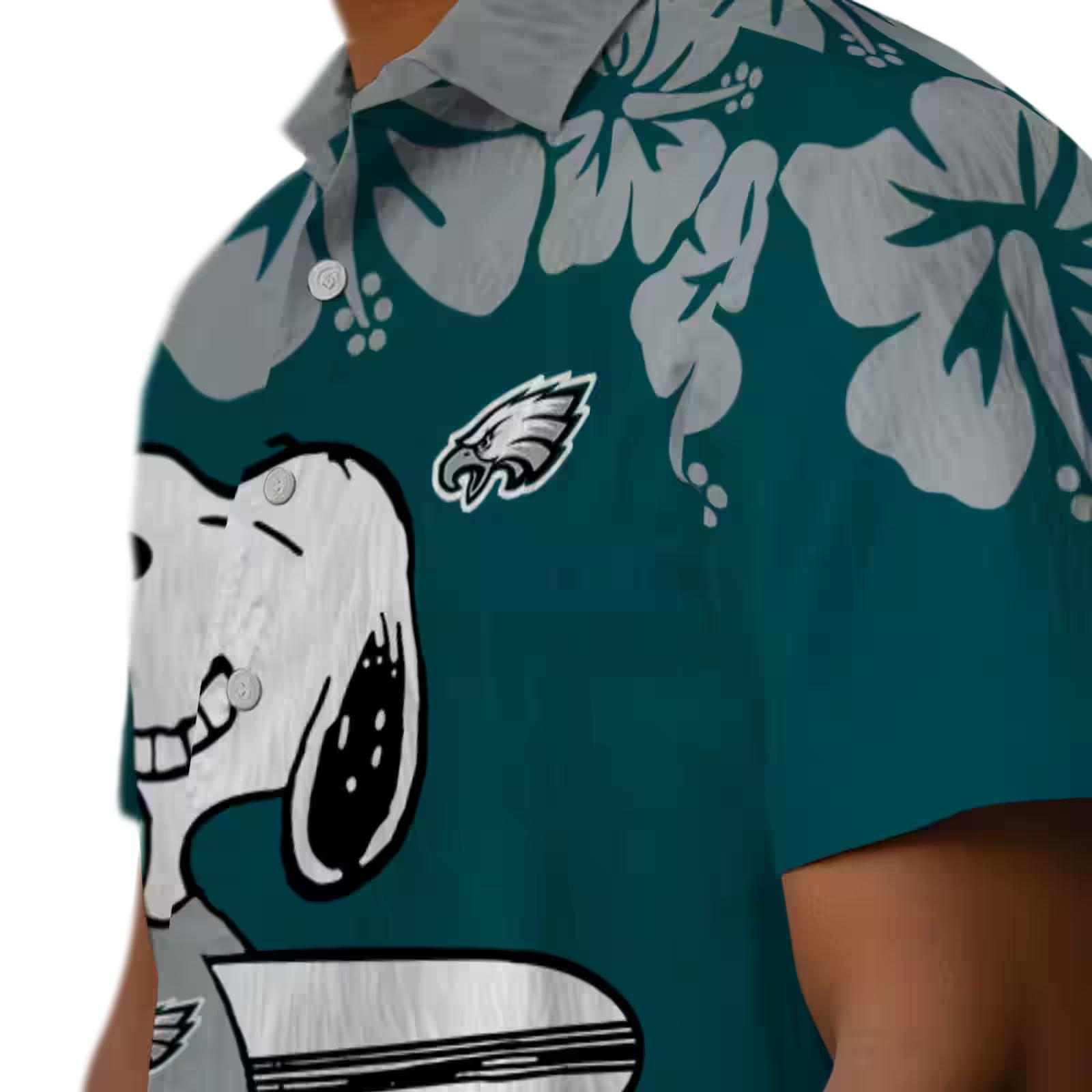 philadelphia eagles snoopy surf green white hawaiian shirt trendy