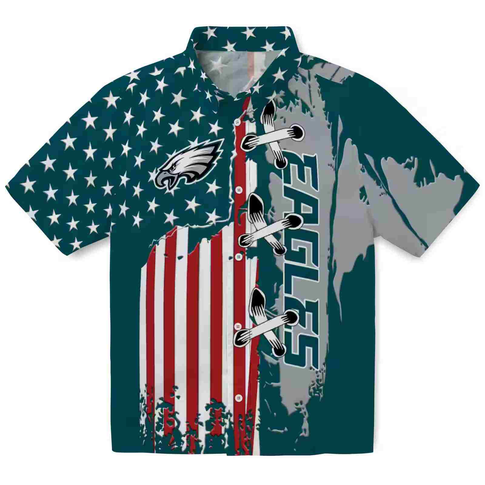 Philadelphia Eagles Stitched Flag Green Hawaiian Shirt