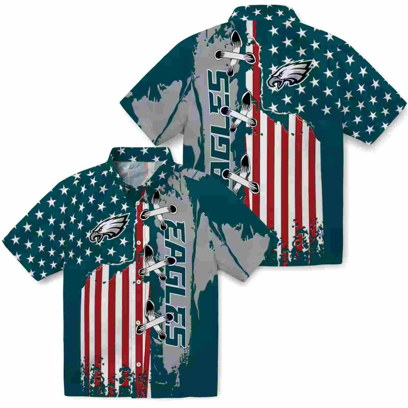 philadelphia eagles stitched flag green hawaiian shirt high quality