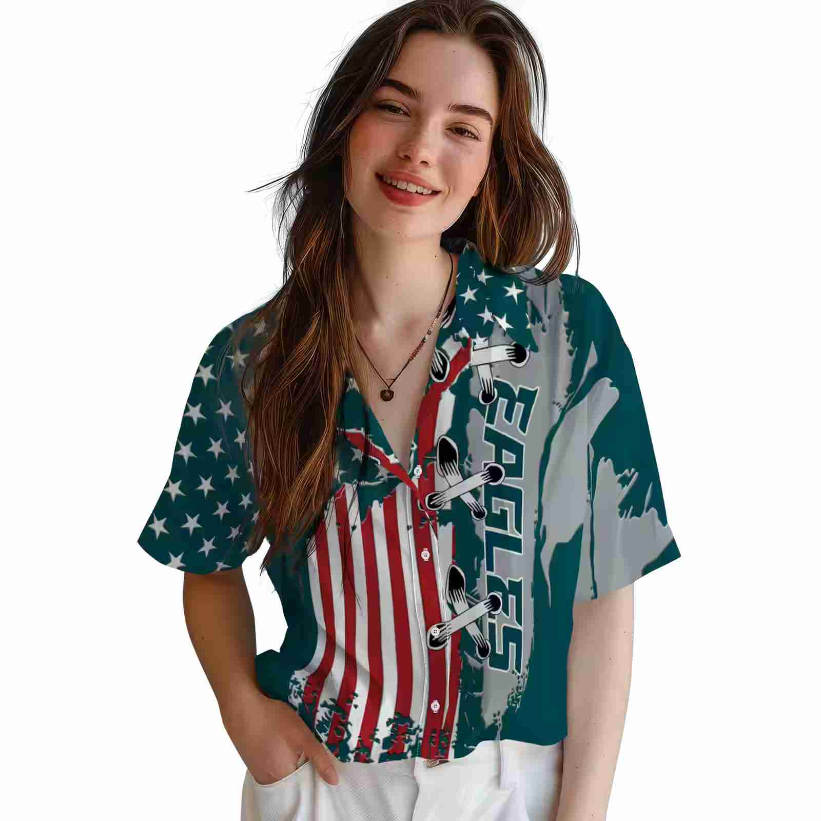 philadelphia eagles stitched flag green hawaiian shirt latest model