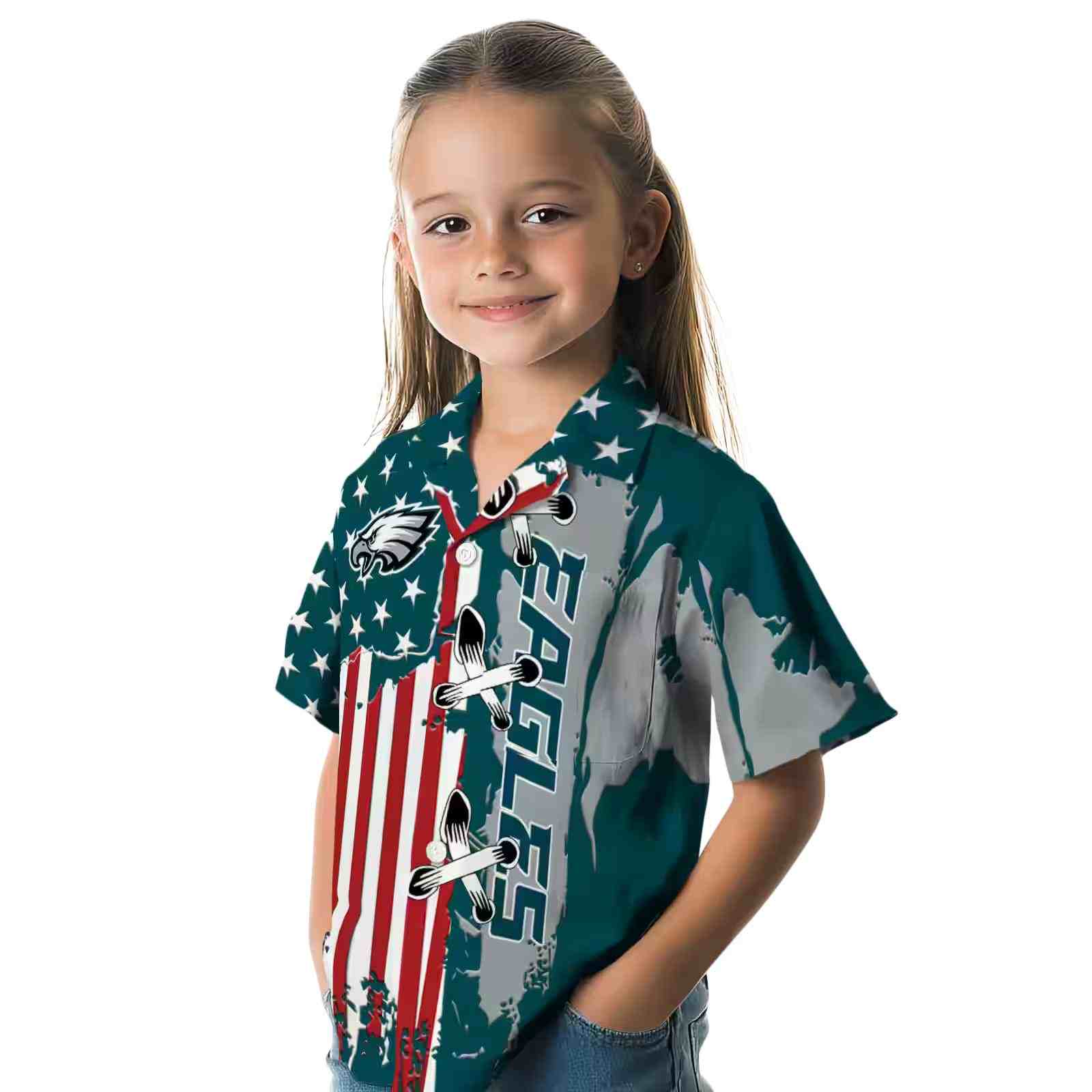 philadelphia eagles stitched flag green hawaiian shirt premium grade