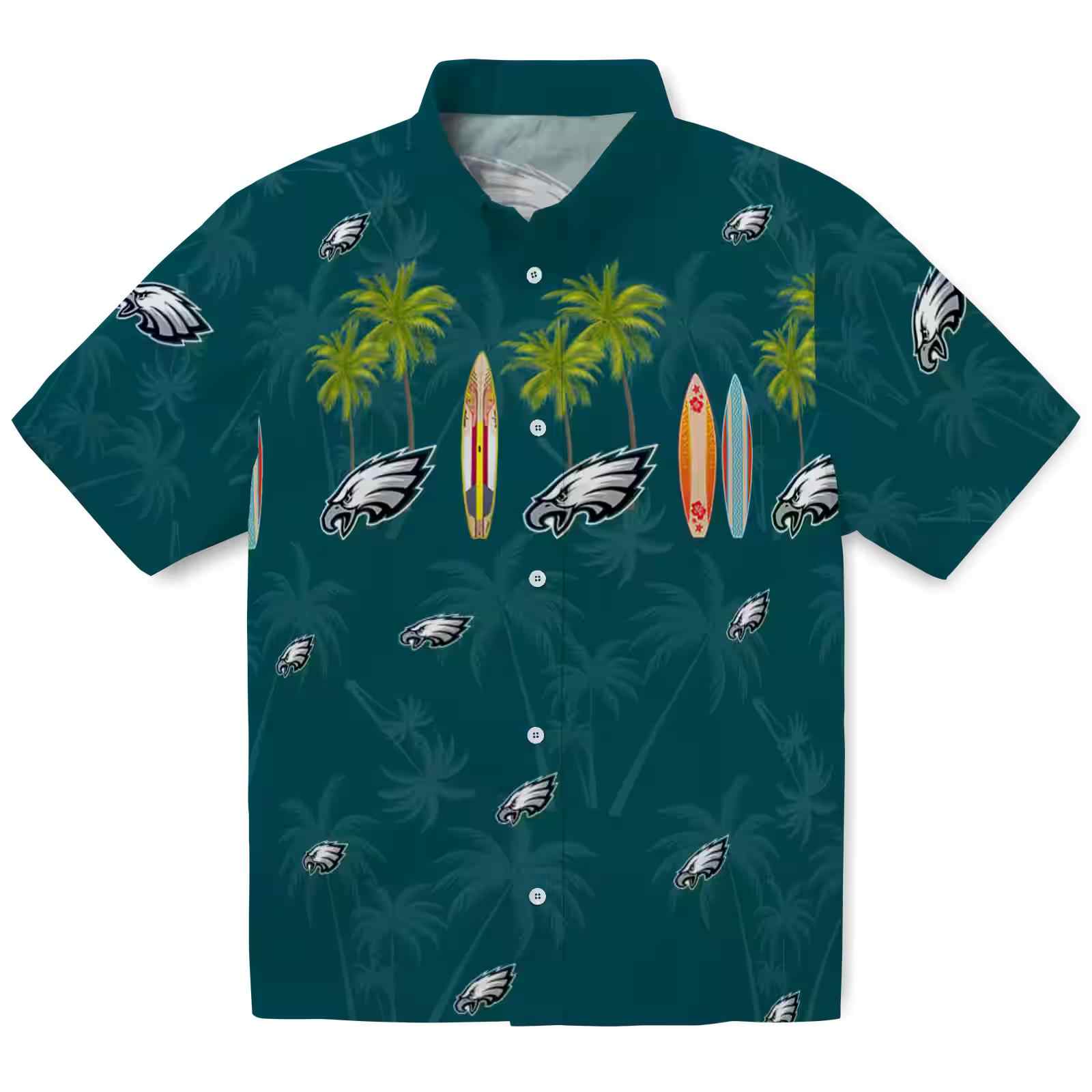 Philadelphia Eagles Surfboard Palm Green Hawaiian Shirt