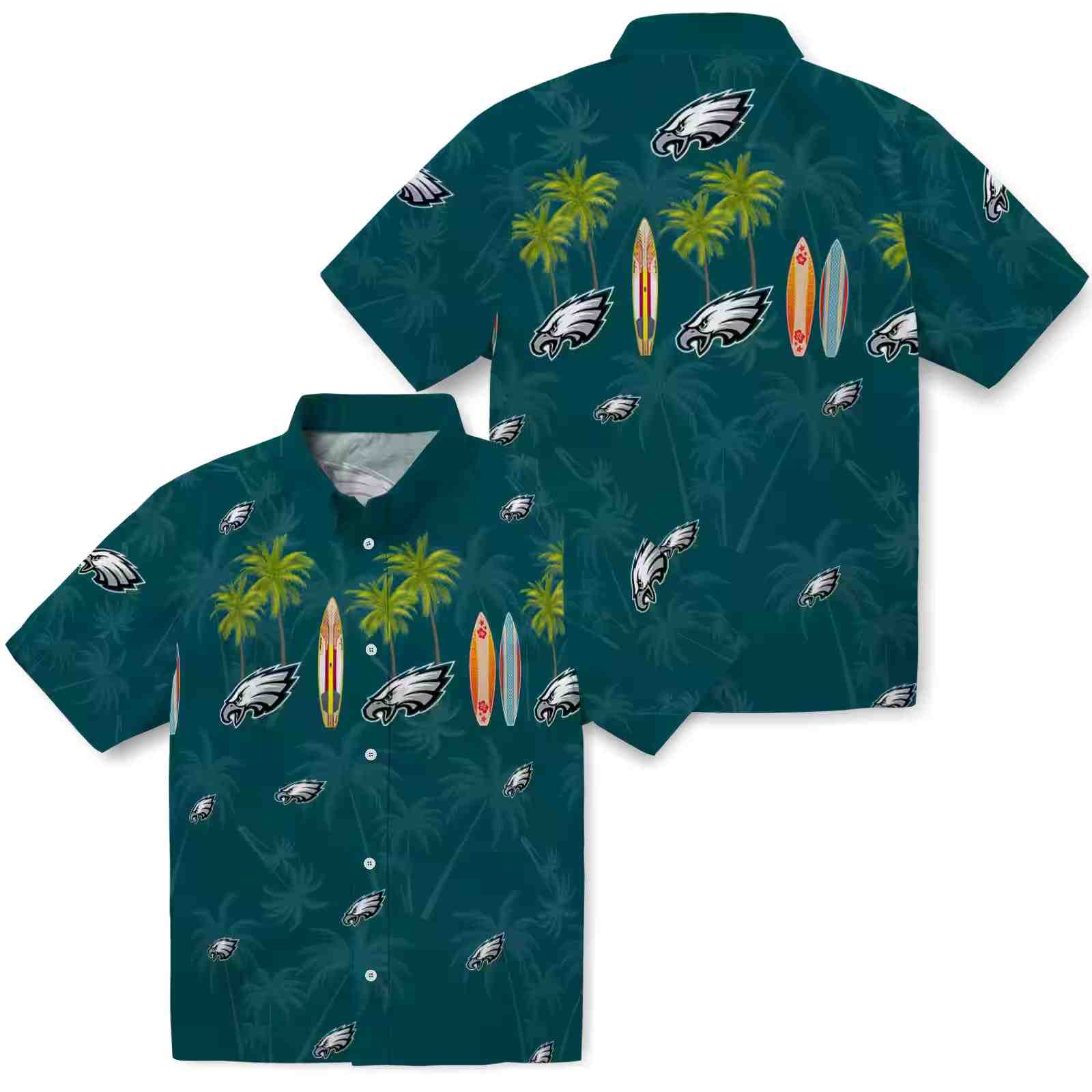 philadelphia eagles surfboard palm green hawaiian shirt high quality