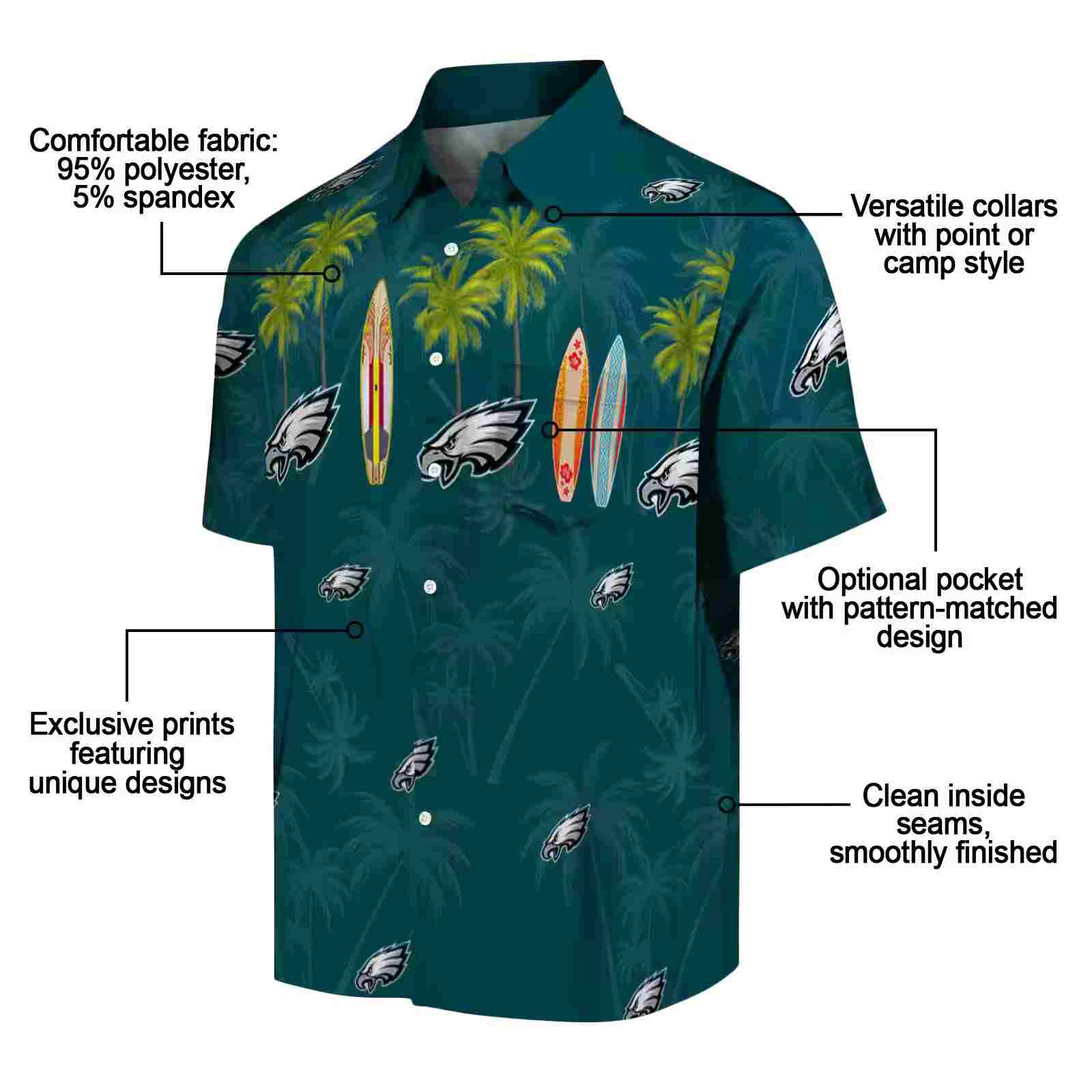 philadelphia eagles surfboard palm green hawaiian shirt new arrival