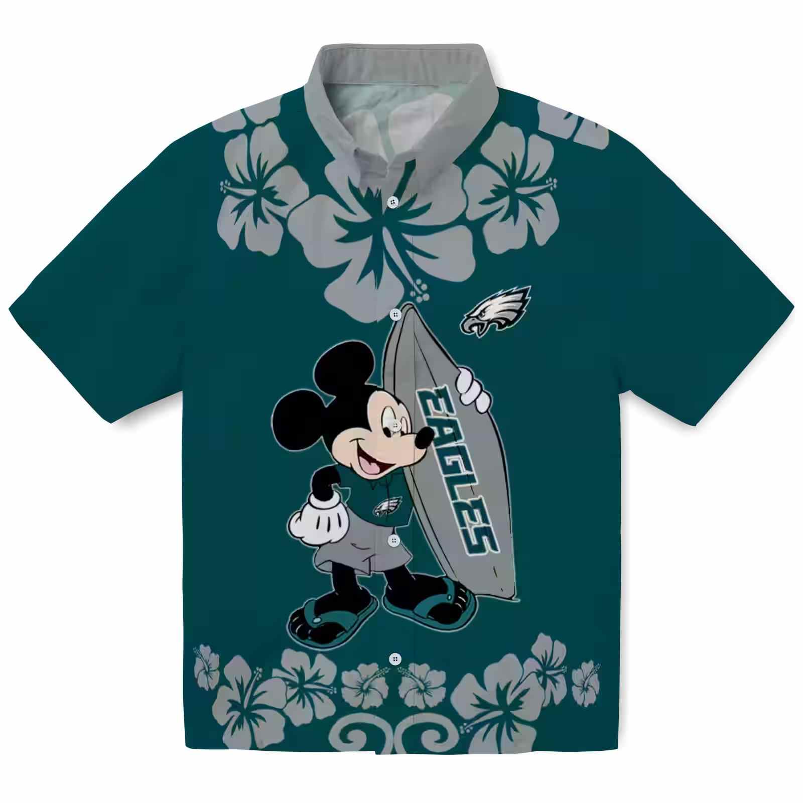 Philadelphia Eagles Surfing Mickey Green Hawaiian Shirt