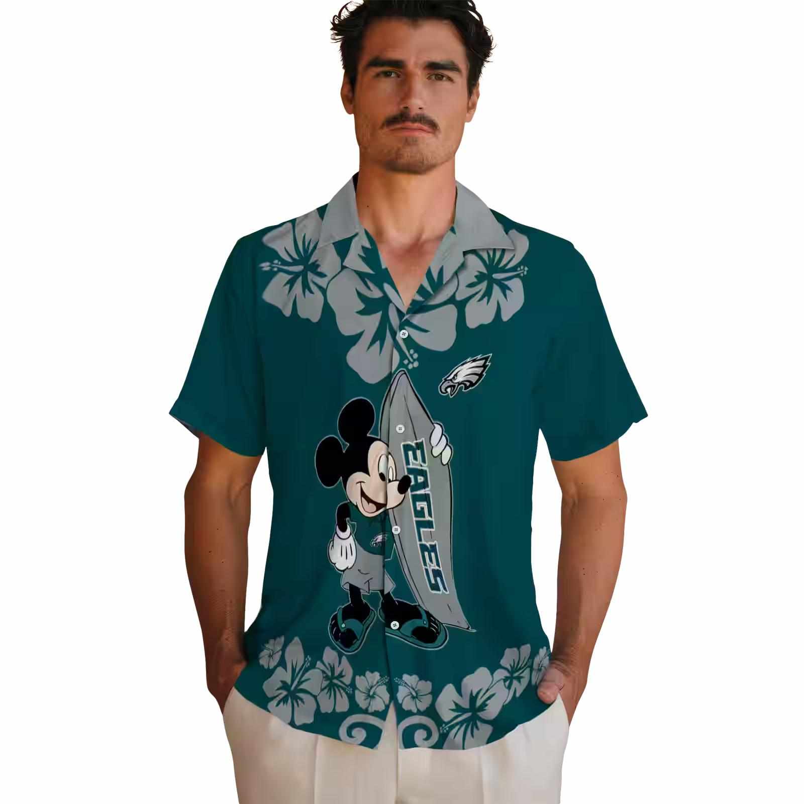 philadelphia eagles surfing mickey green hawaiian shirt fashion forward