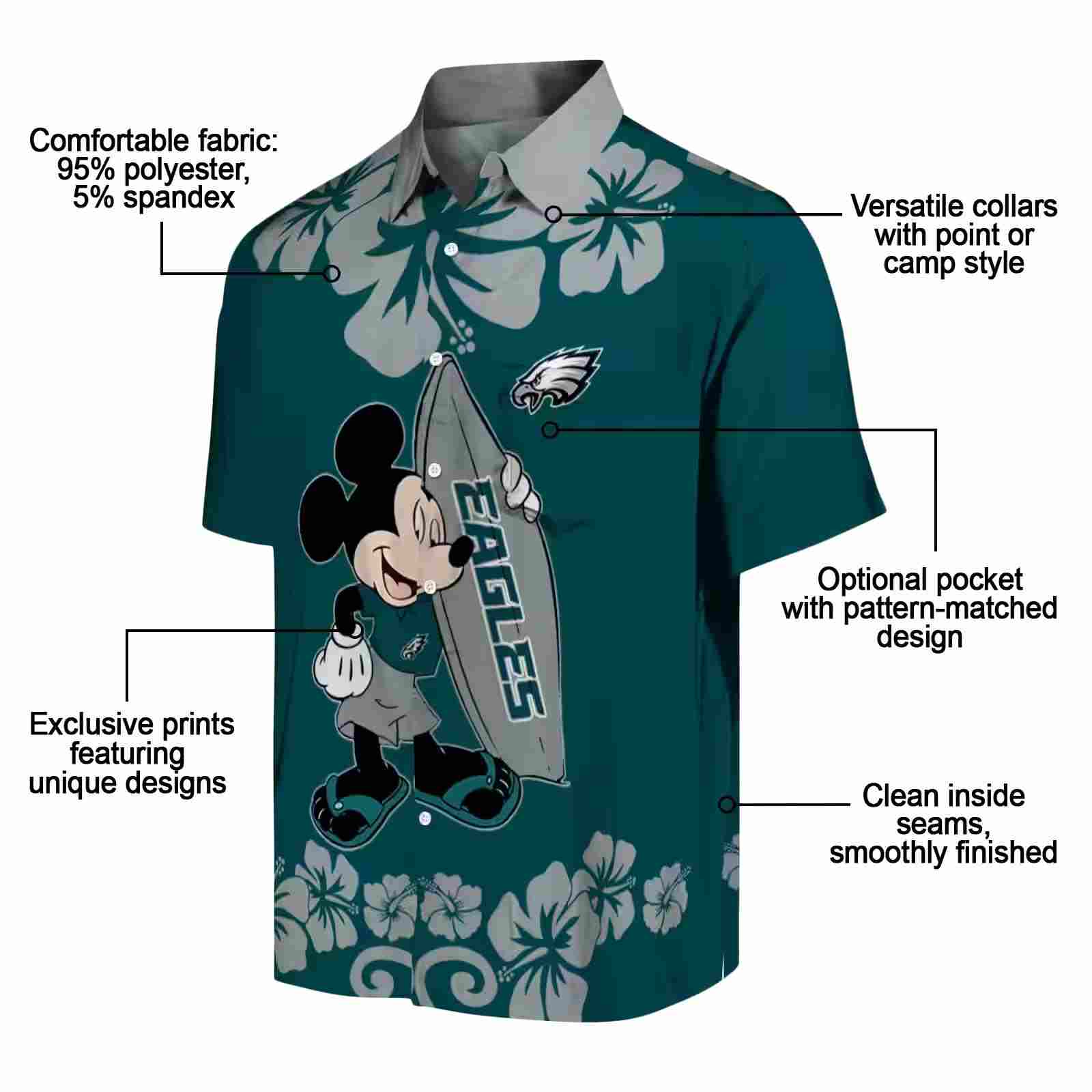 philadelphia eagles surfing mickey green hawaiian shirt new arrival