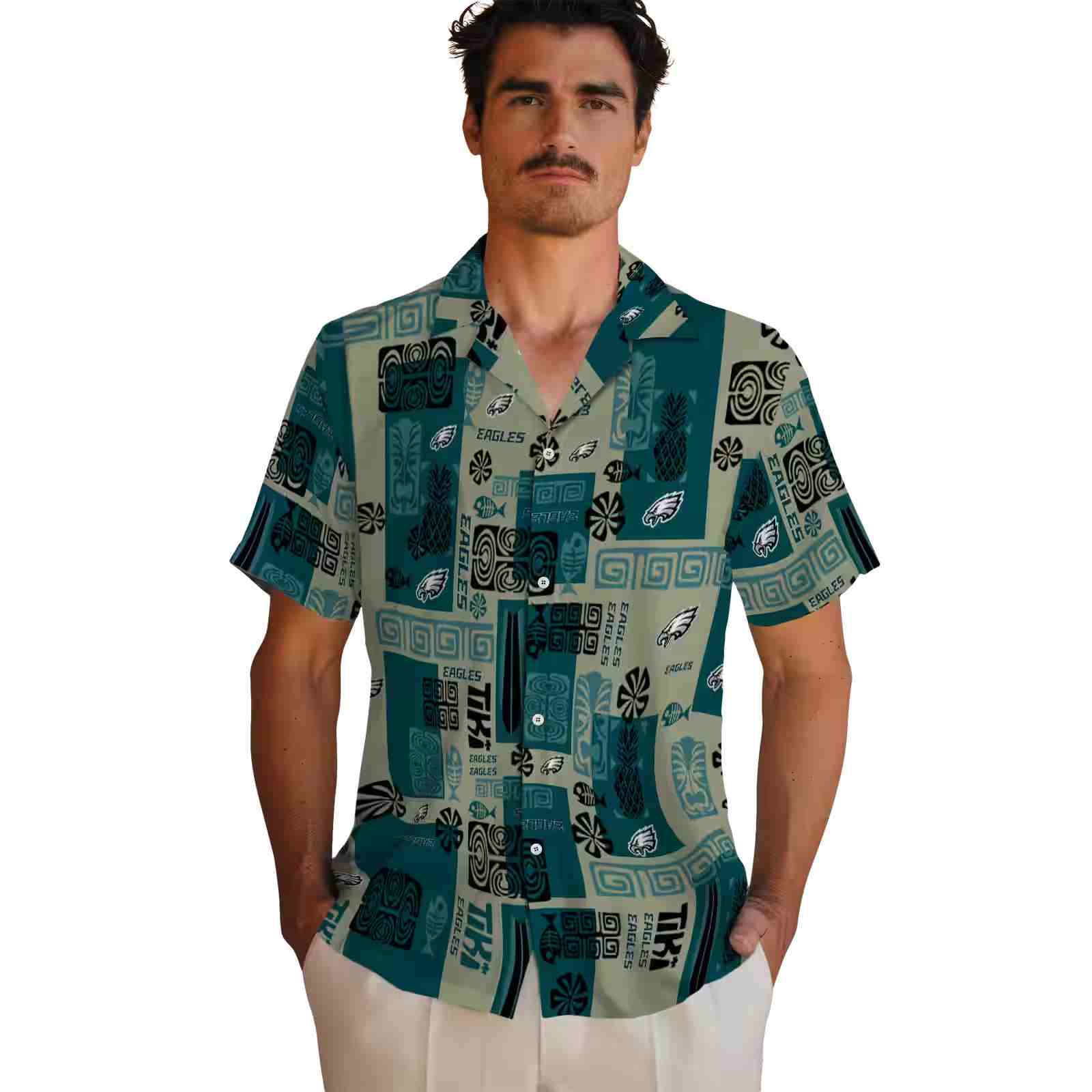 philadelphia eagles tribal symbols green hawaiian shirt fashion forward