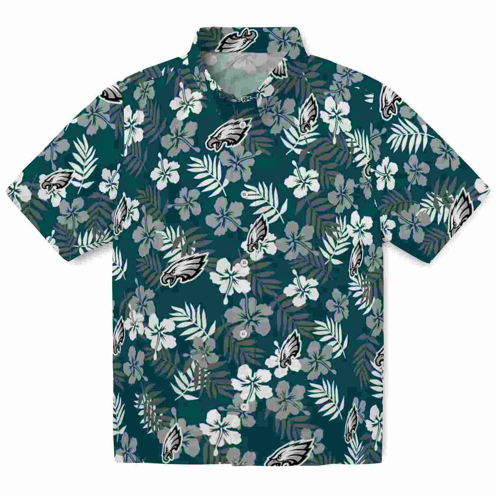 Philadelphia Eagles Tropical Floral Green Hawaiian Shirt