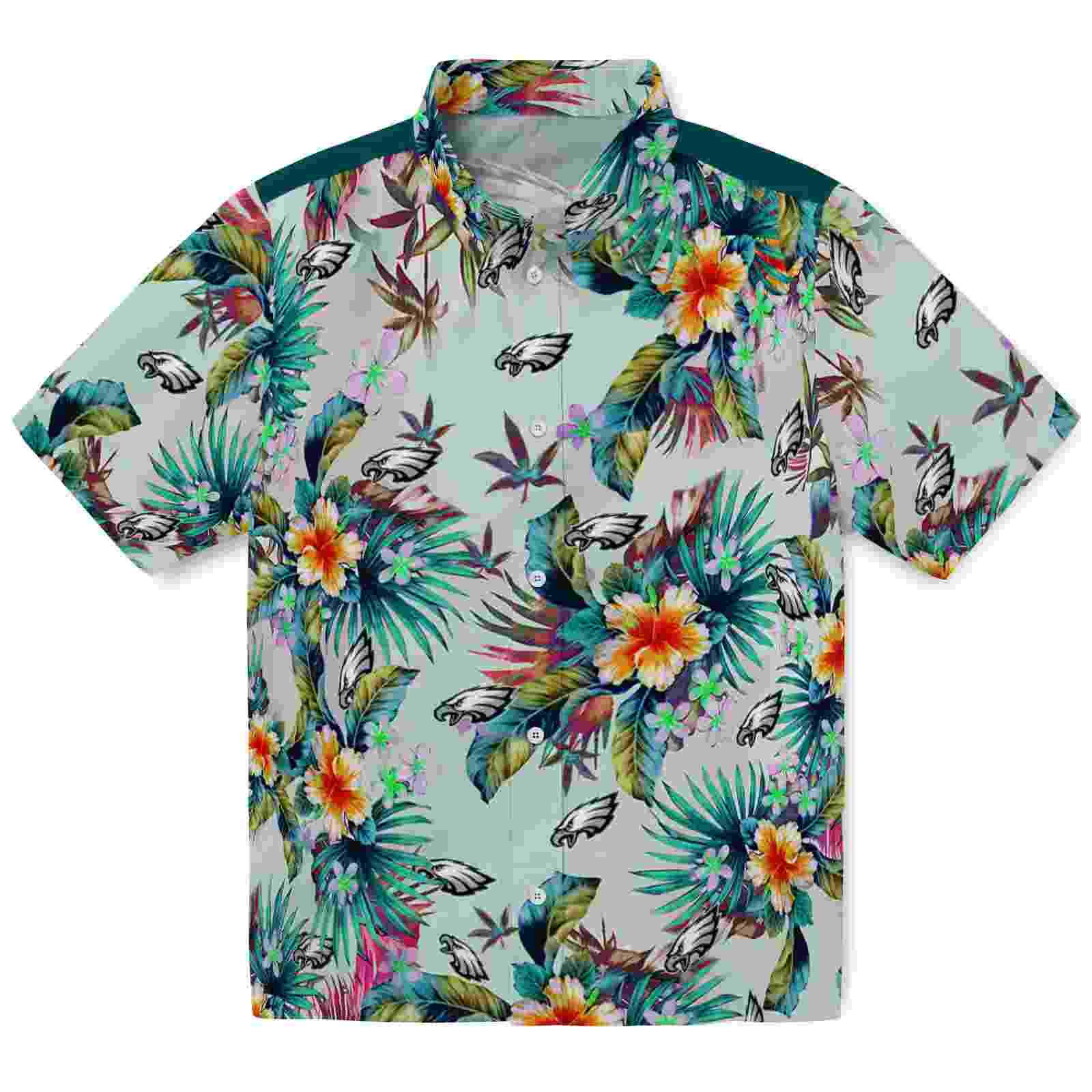 Philadelphia Eagles Tropical Foliage Green Hawaiian Shirt