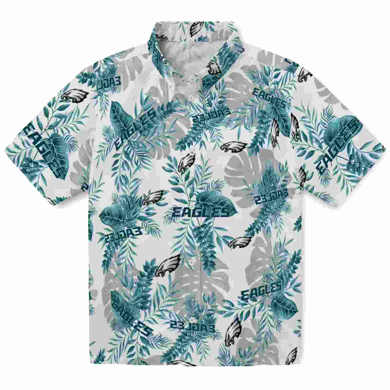 Philadelphia Eagles Tropical Leaves White Hawaiian Shirt