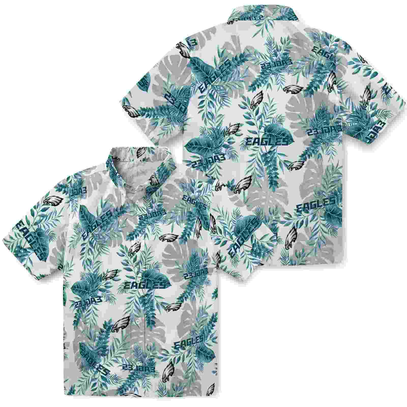 philadelphia eagles tropical leaves white hawaiian shirt high quality