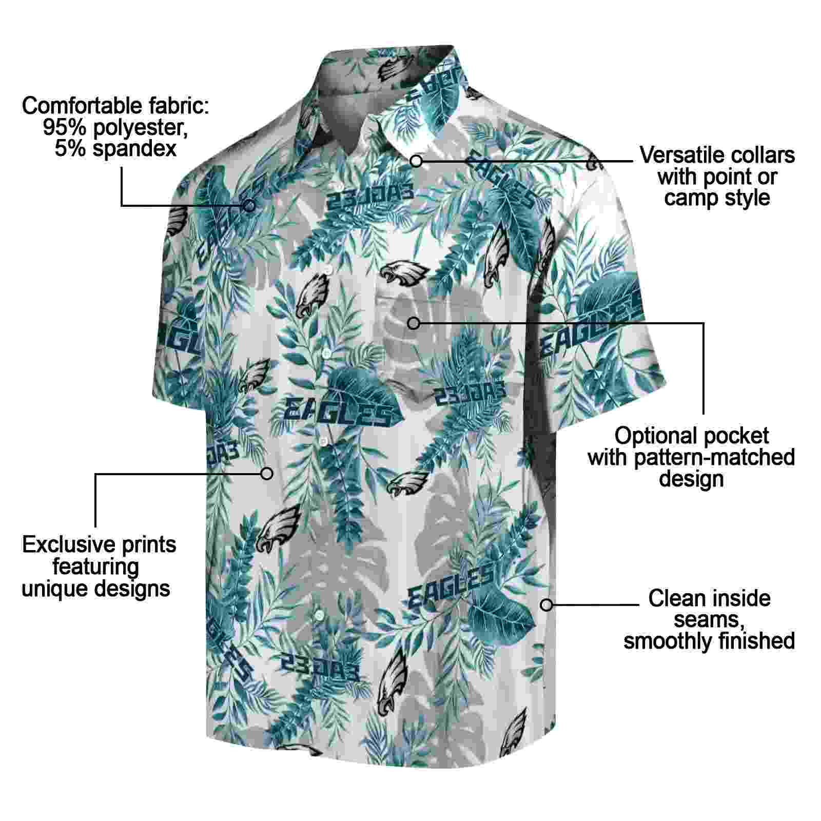 philadelphia eagles tropical leaves white hawaiian shirt new arrival