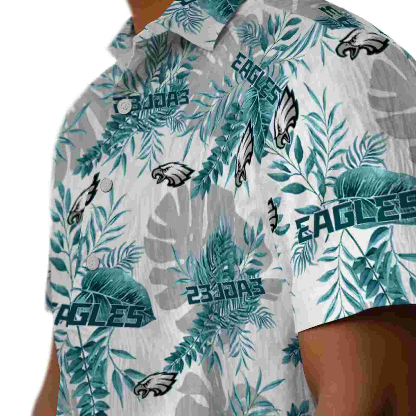 philadelphia eagles tropical leaves white hawaiian shirt trendy