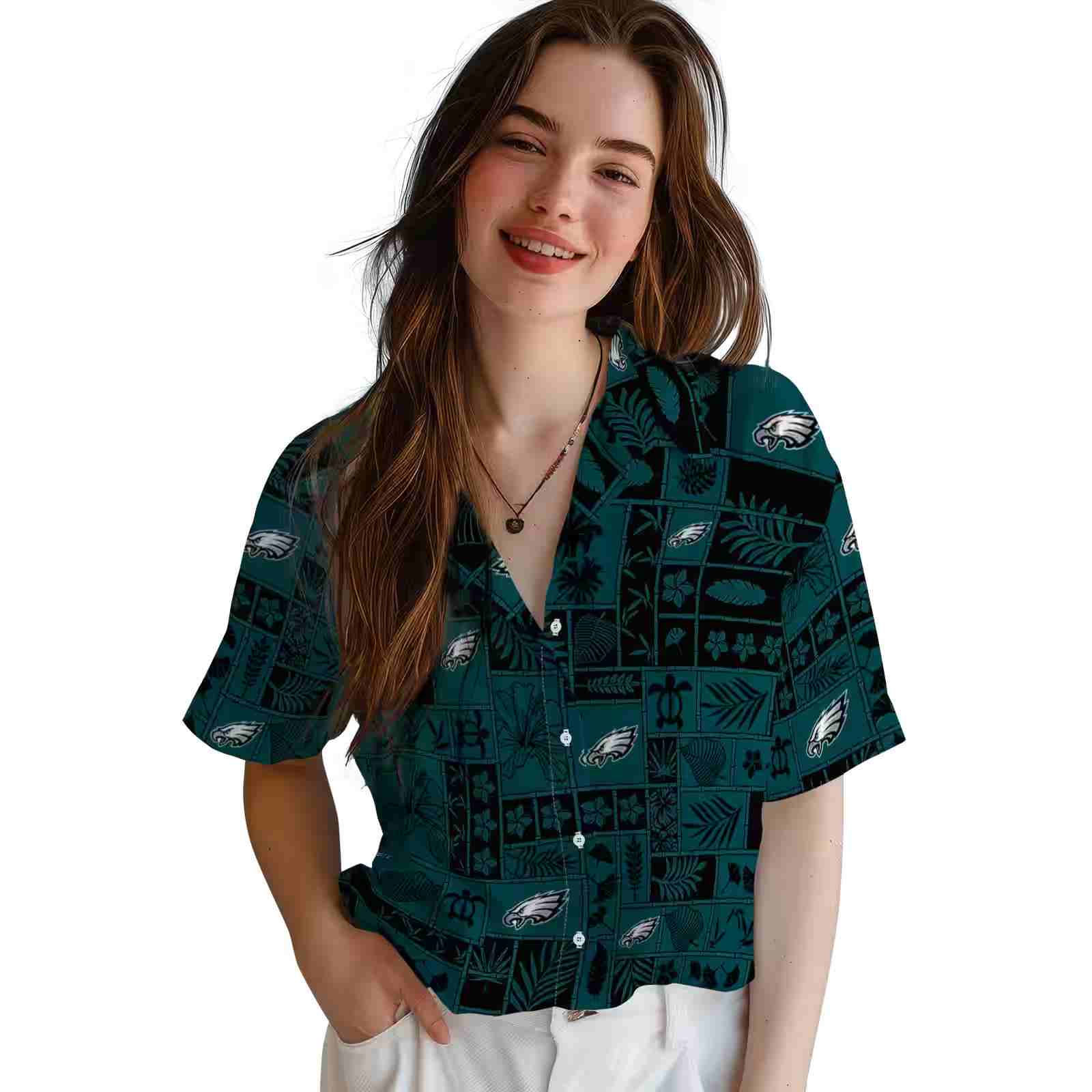 philadelphia eagles tropical patchwork green black hawaiian shirt latest model