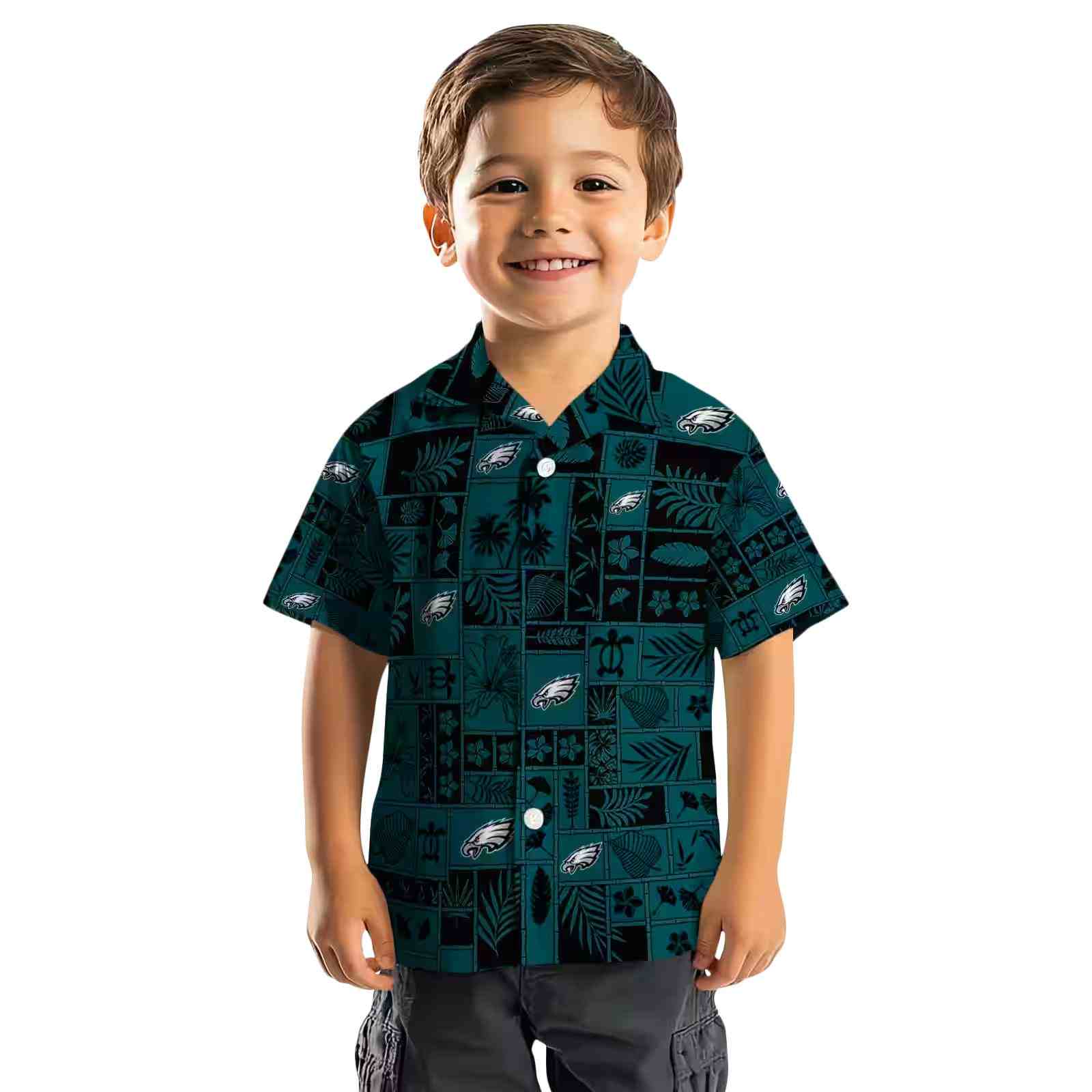 philadelphia eagles tropical patchwork green black hawaiian shirt top rated