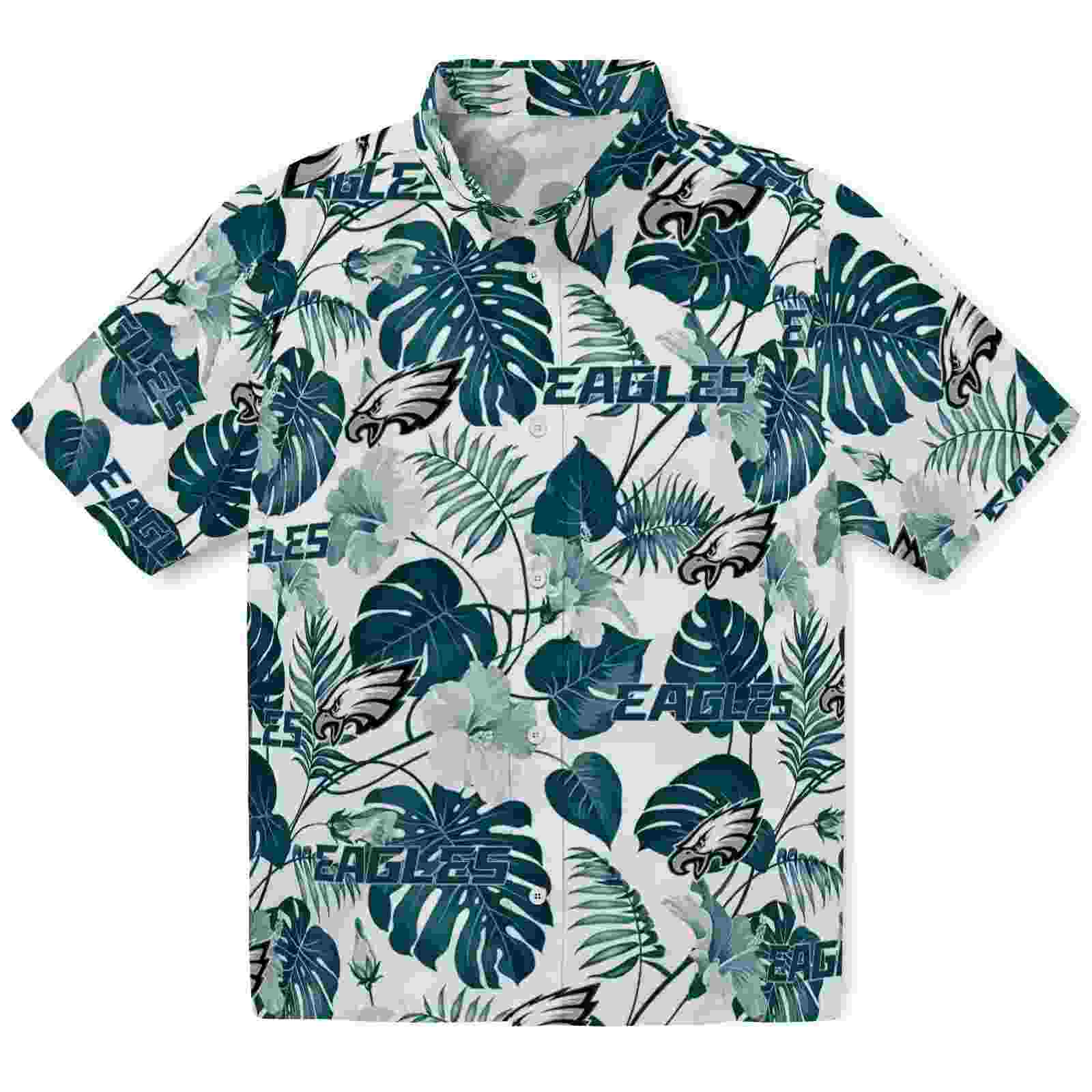 Philadelphia Eagles Tropical Plants Green White Hawaiian Shirt