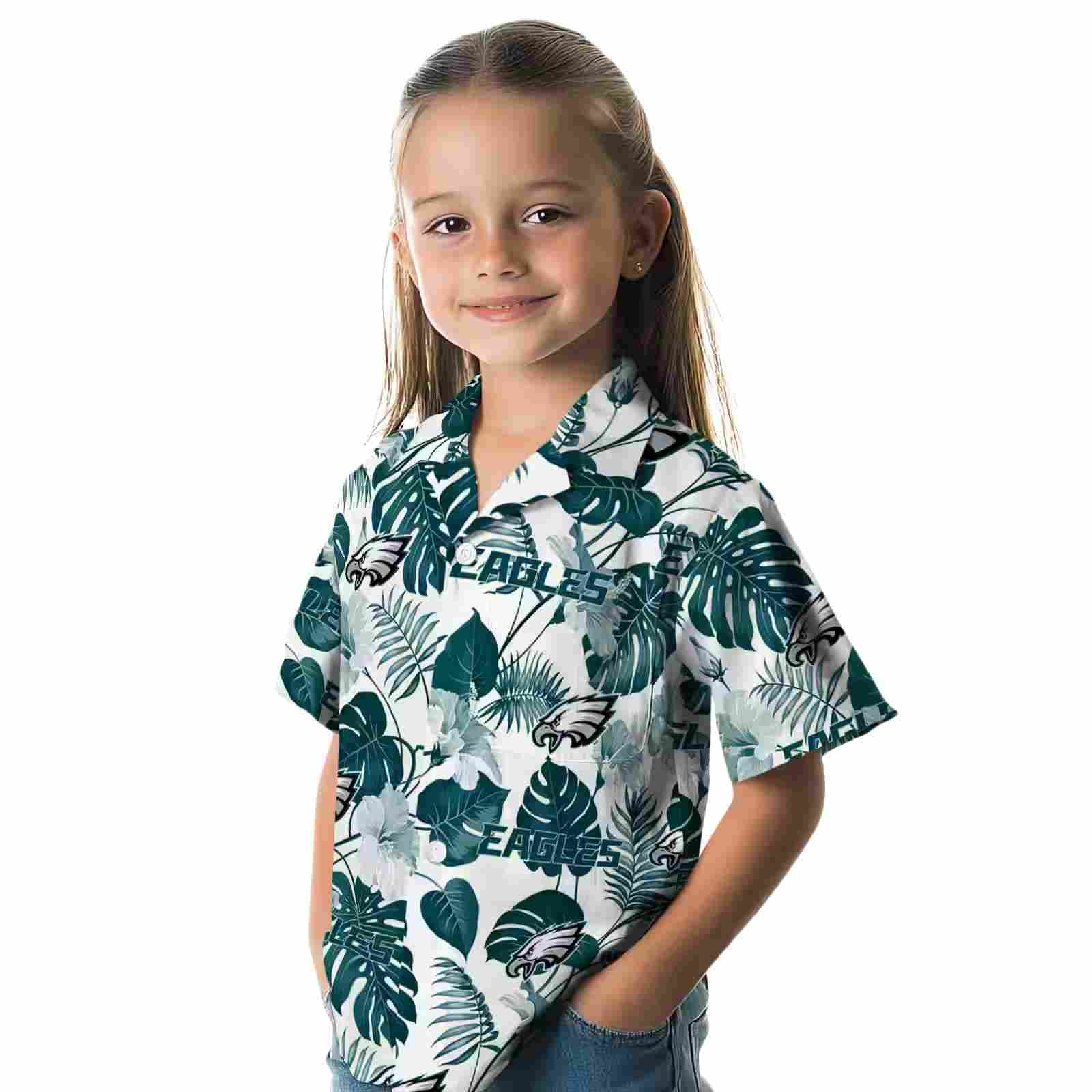 philadelphia eagles tropical plants green white hawaiian shirt premium grade