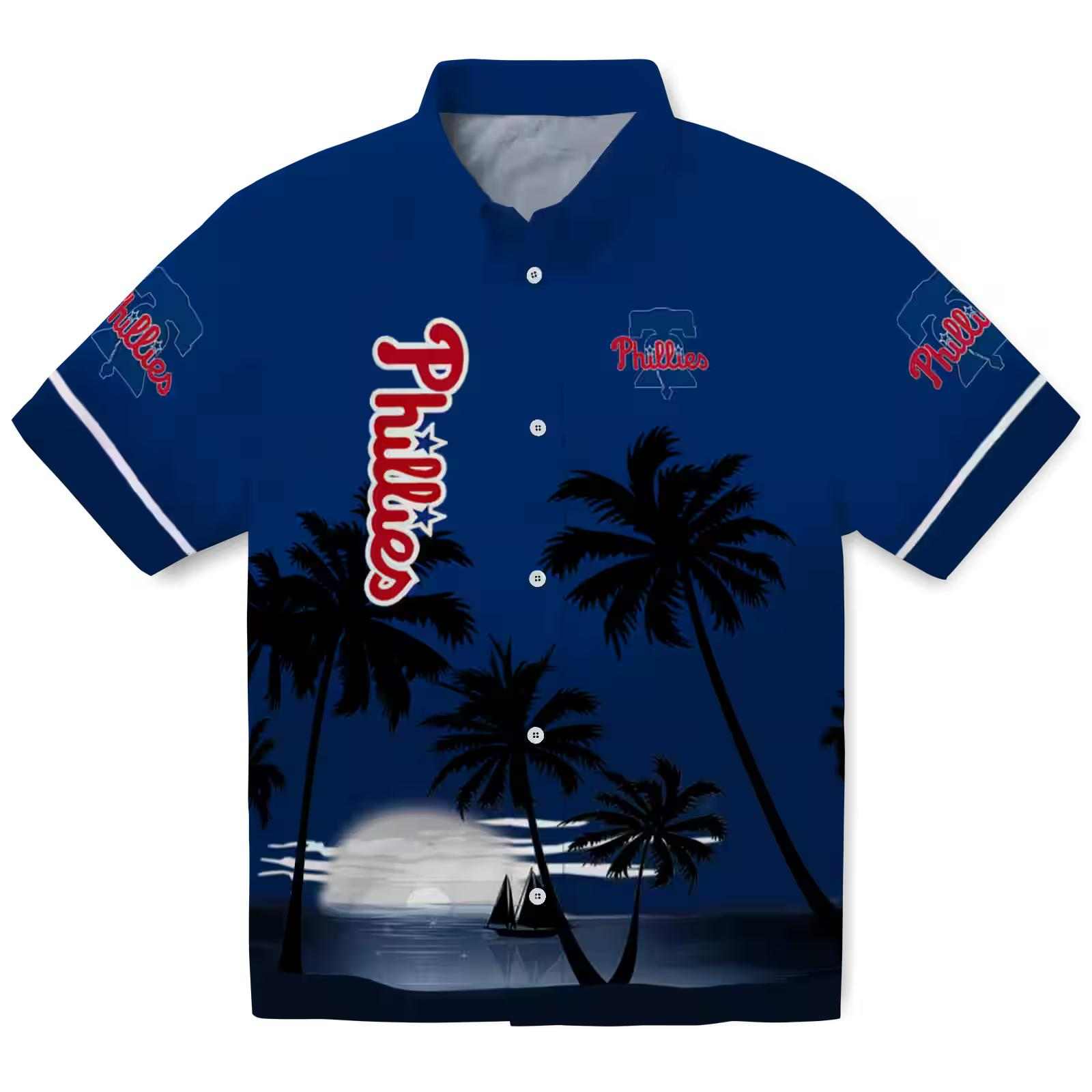 Philadelphia Phillies Beach Sunset Blue Black Hawaiian Shirt