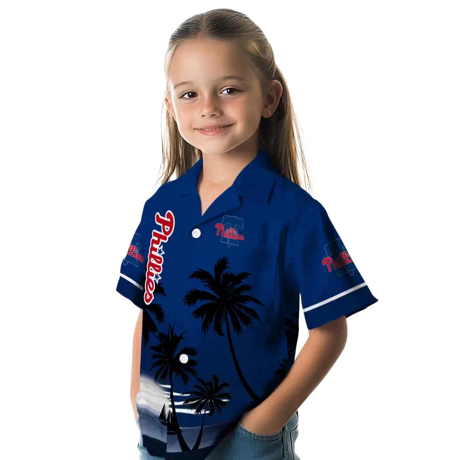 philadelphia phillies beach sunset blue black hawaiian shirt premium grade