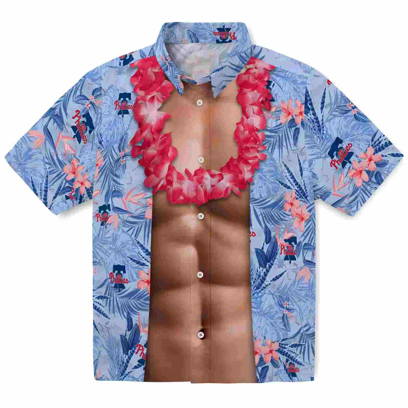 Philadelphia Phillies Chest Illusion Blue Hawaiian Shirt