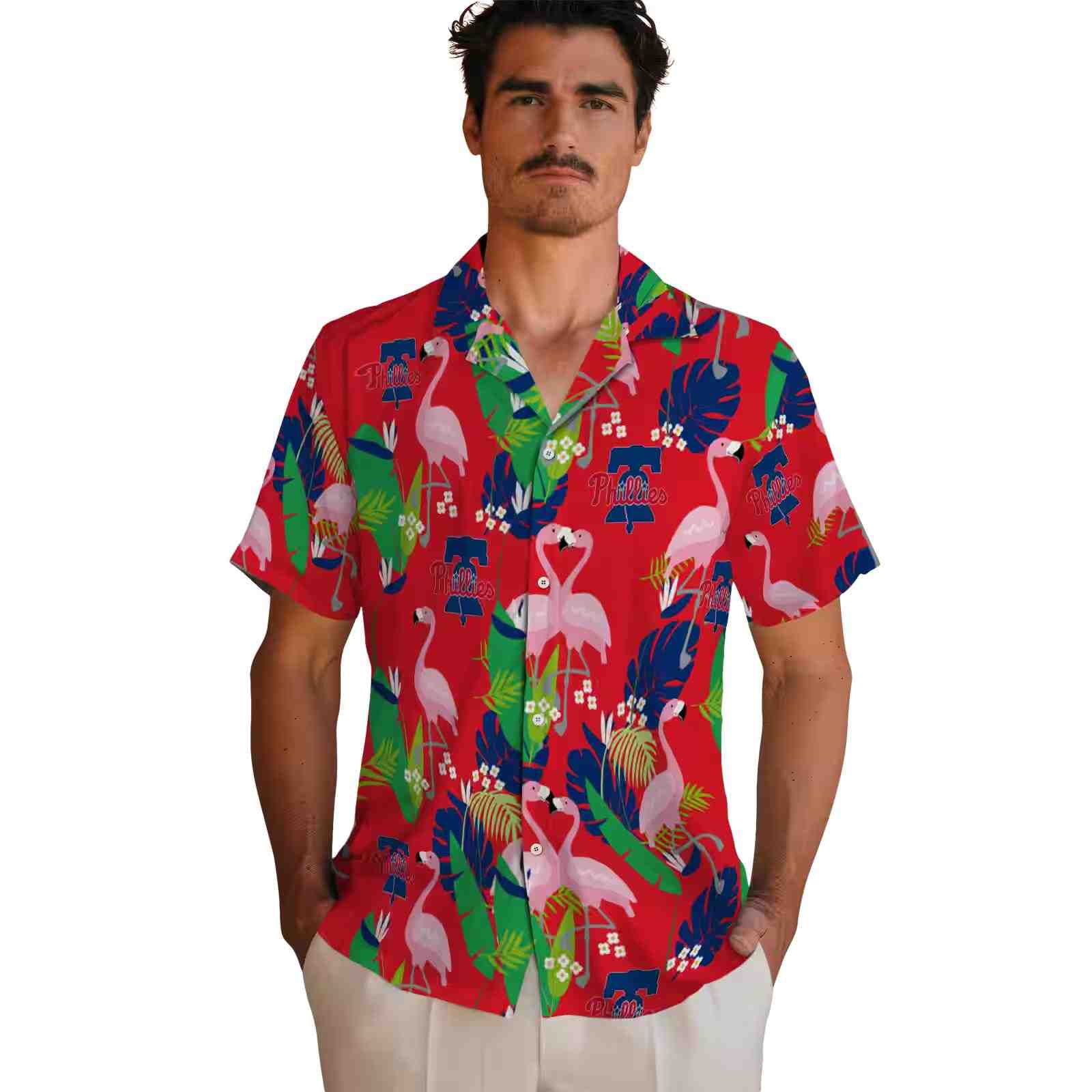 philadelphia phillies flamingo foliage blue green hawaiian shirt fashion forward