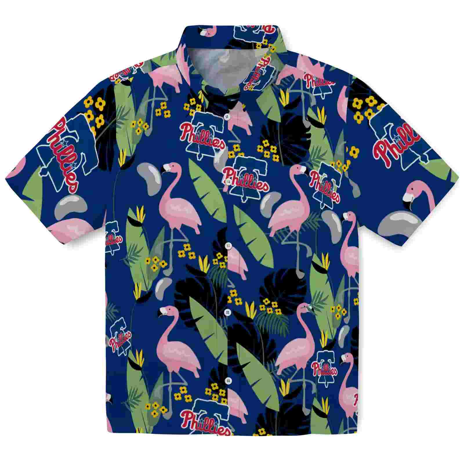 Philadelphia Phillies Flamingo Leaves Blue Hawaiian Shirt