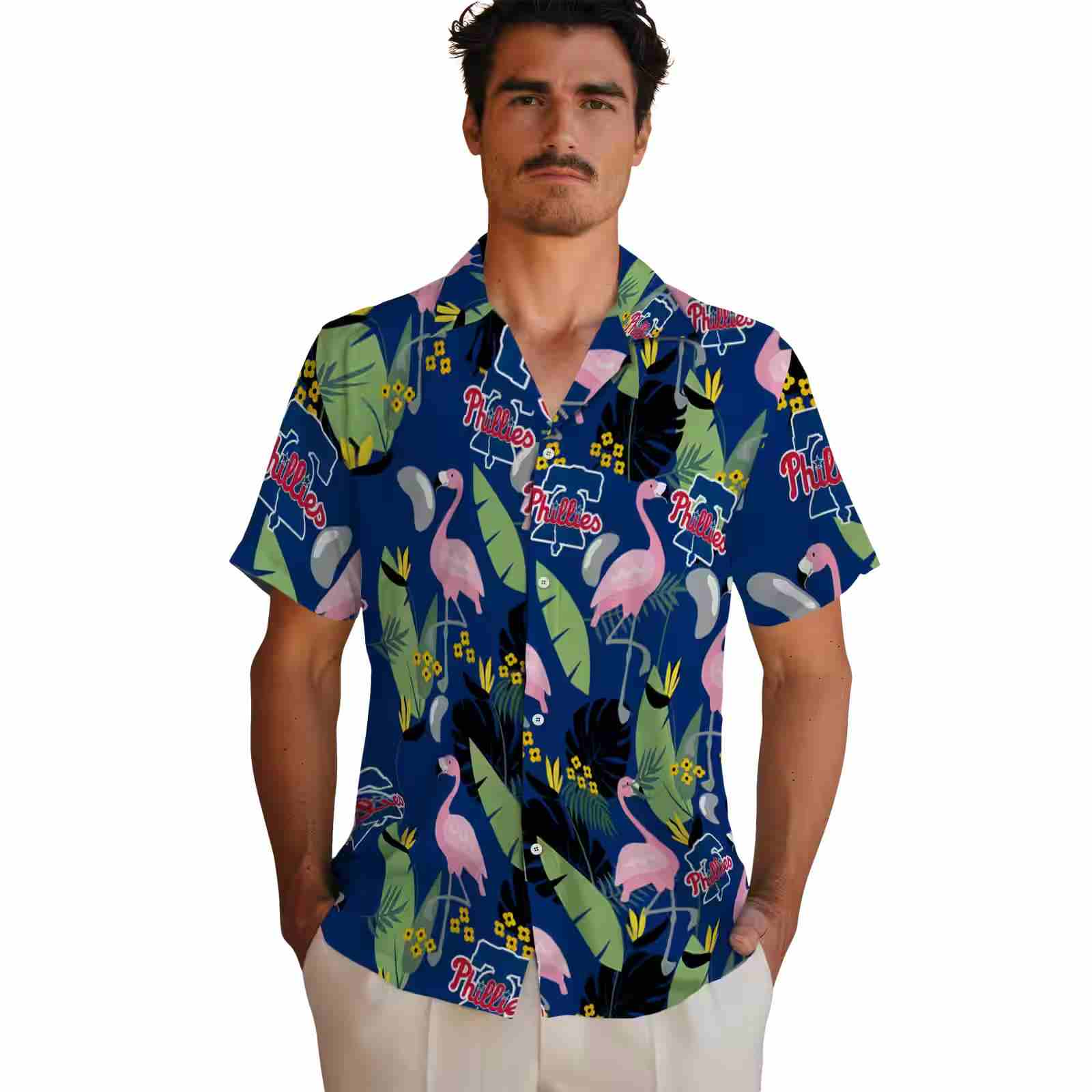 philadelphia phillies flamingo leaves blue hawaiian shirt fashion forward