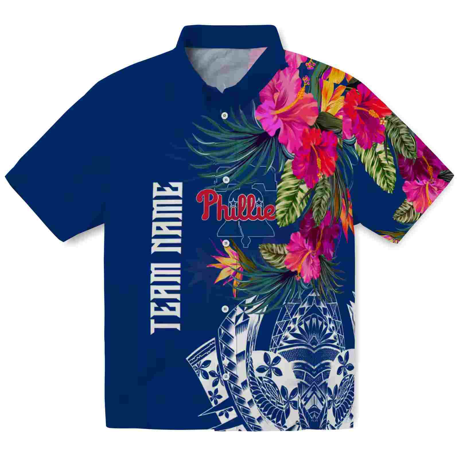 Philadelphia Phillies Floral Polynesian Blue Hawaiian Shirt