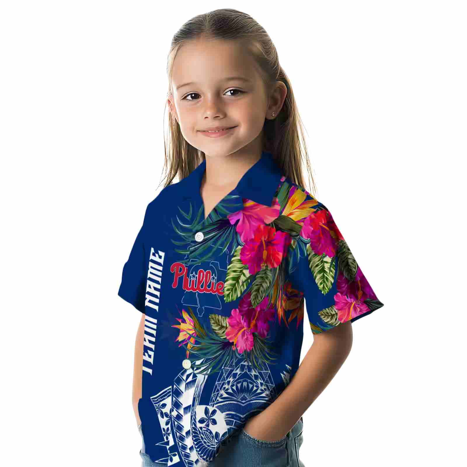 philadelphia phillies floral polynesian blue hawaiian shirt premium grade