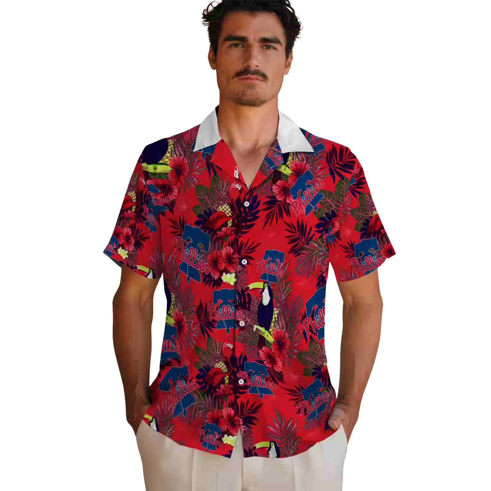 philadelphia phillies floral toucan blue red hawaiian shirt fashion forward