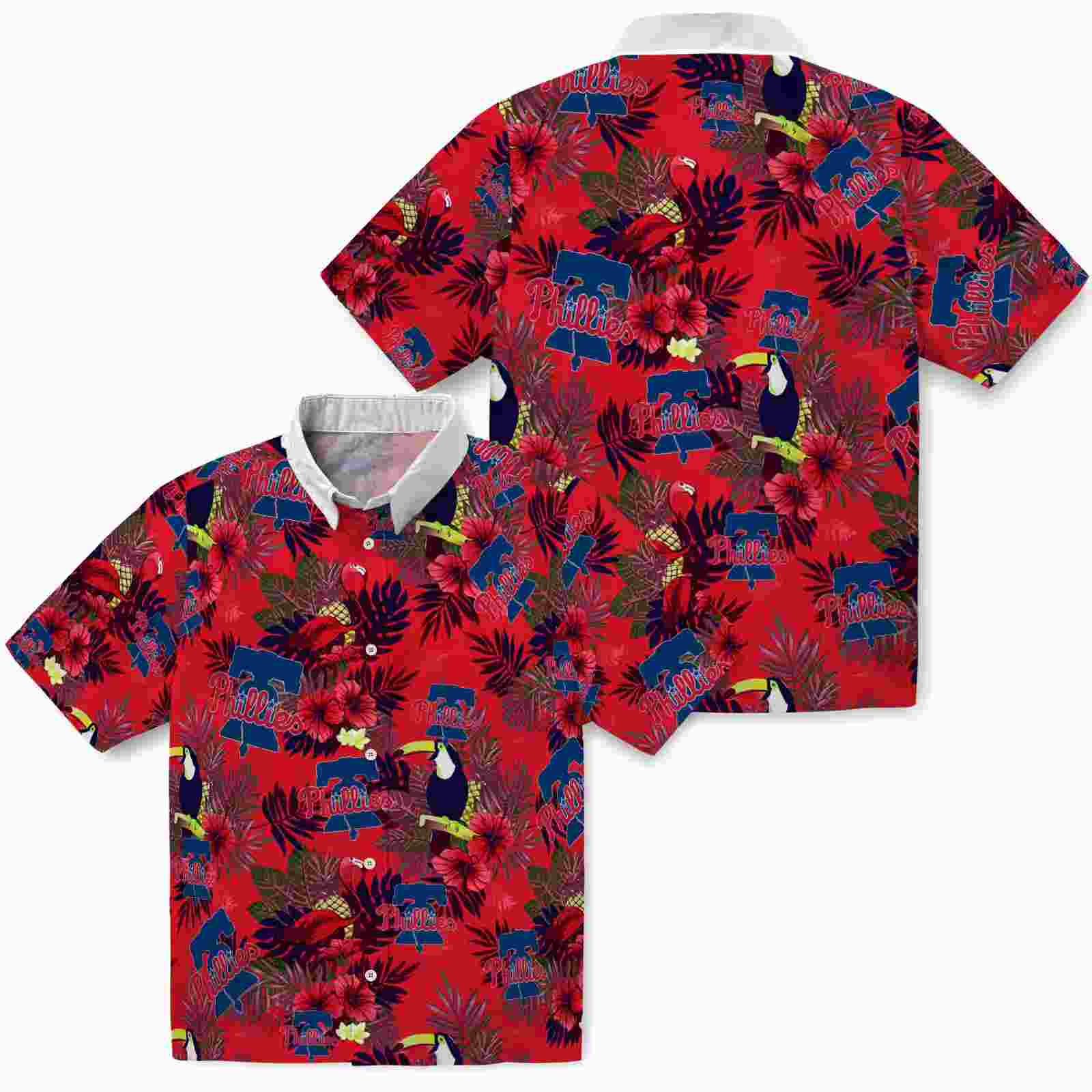 philadelphia phillies floral toucan blue red hawaiian shirt high quality