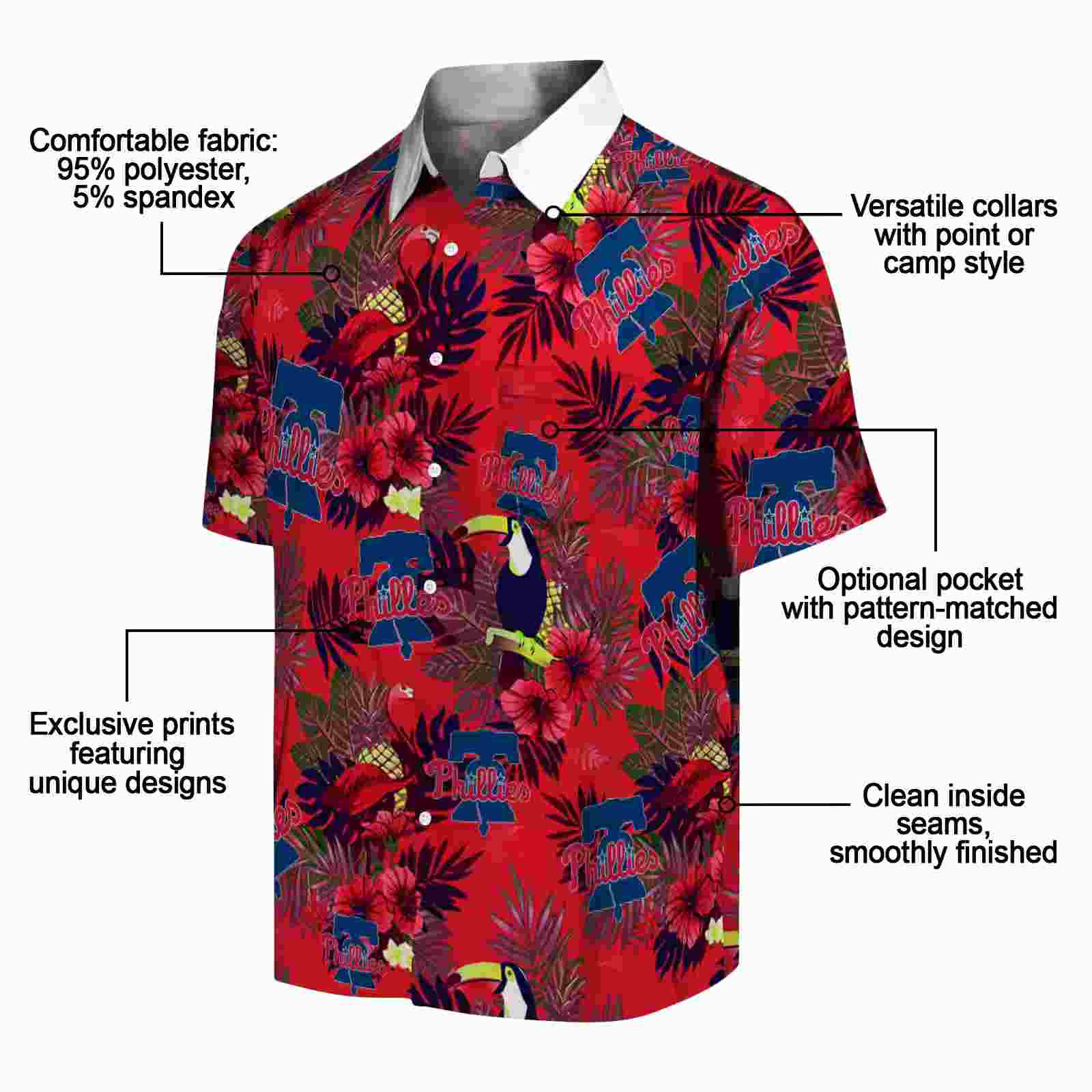 philadelphia phillies floral toucan blue red hawaiian shirt new arrival