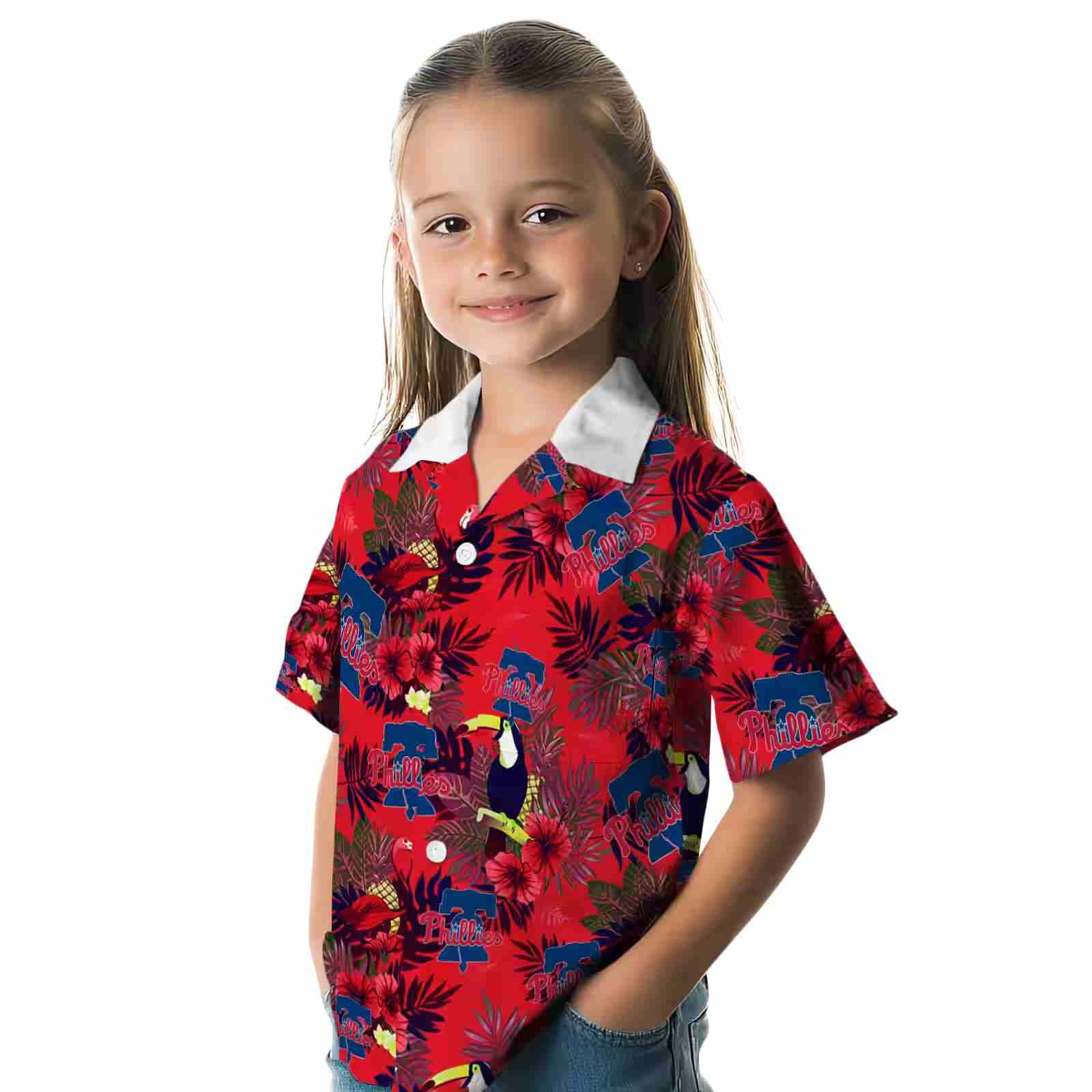 philadelphia phillies floral toucan blue red hawaiian shirt premium grade