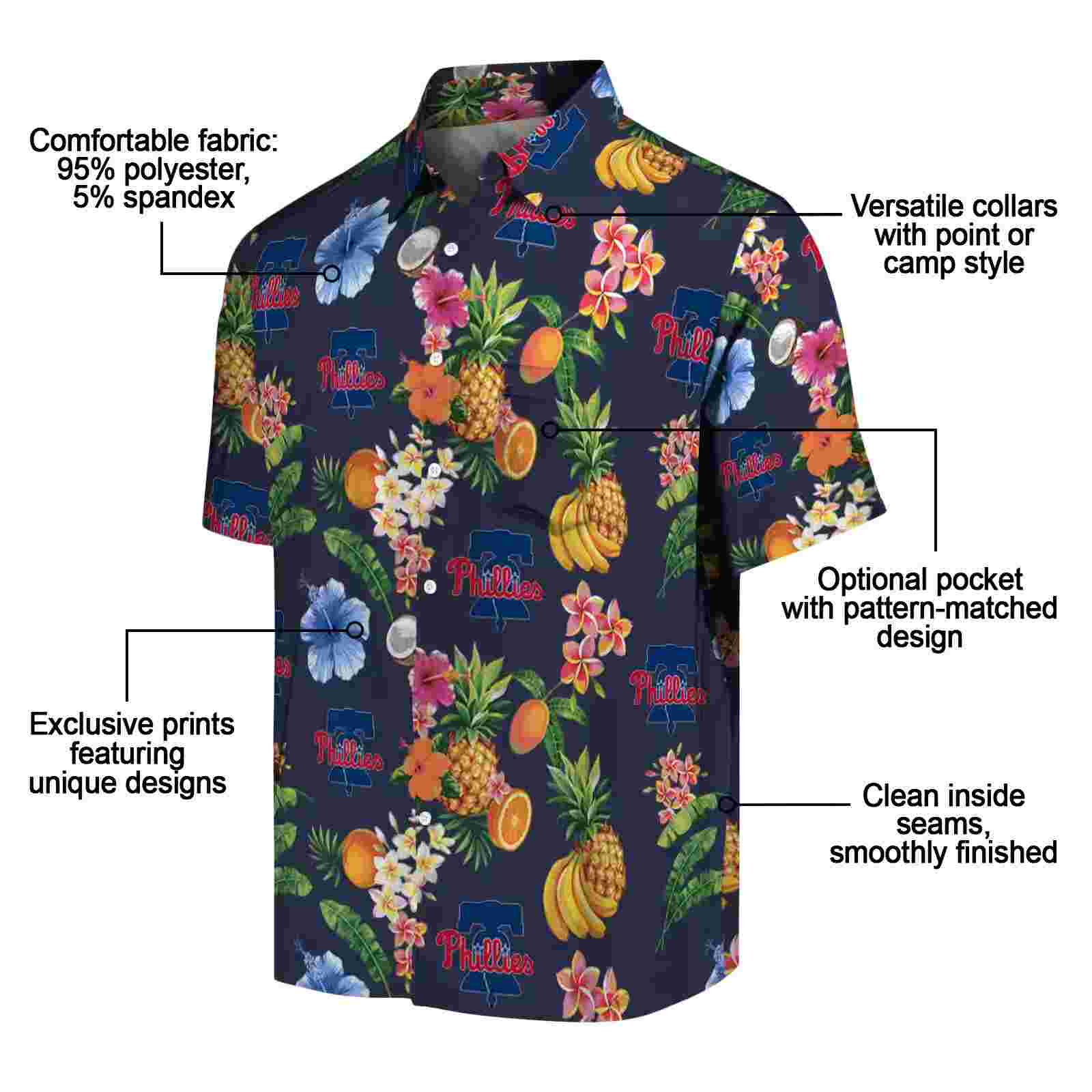 philadelphia phillies hibiscus and fruit navy blue hawaiian shirt new arrival